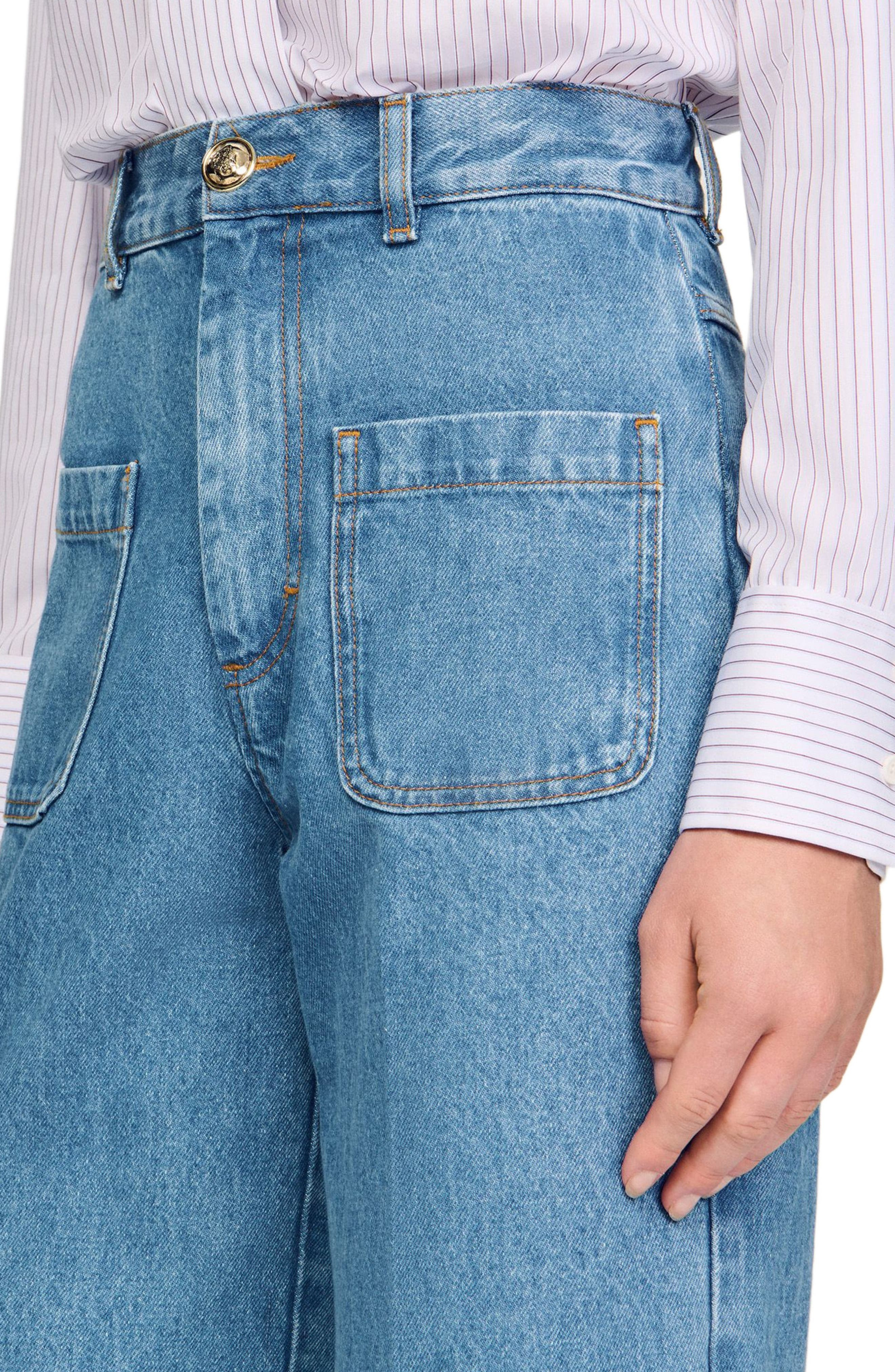 SANDRO Wide-leg high-rise jeans in Blue Jean at Nordstrom - 5
