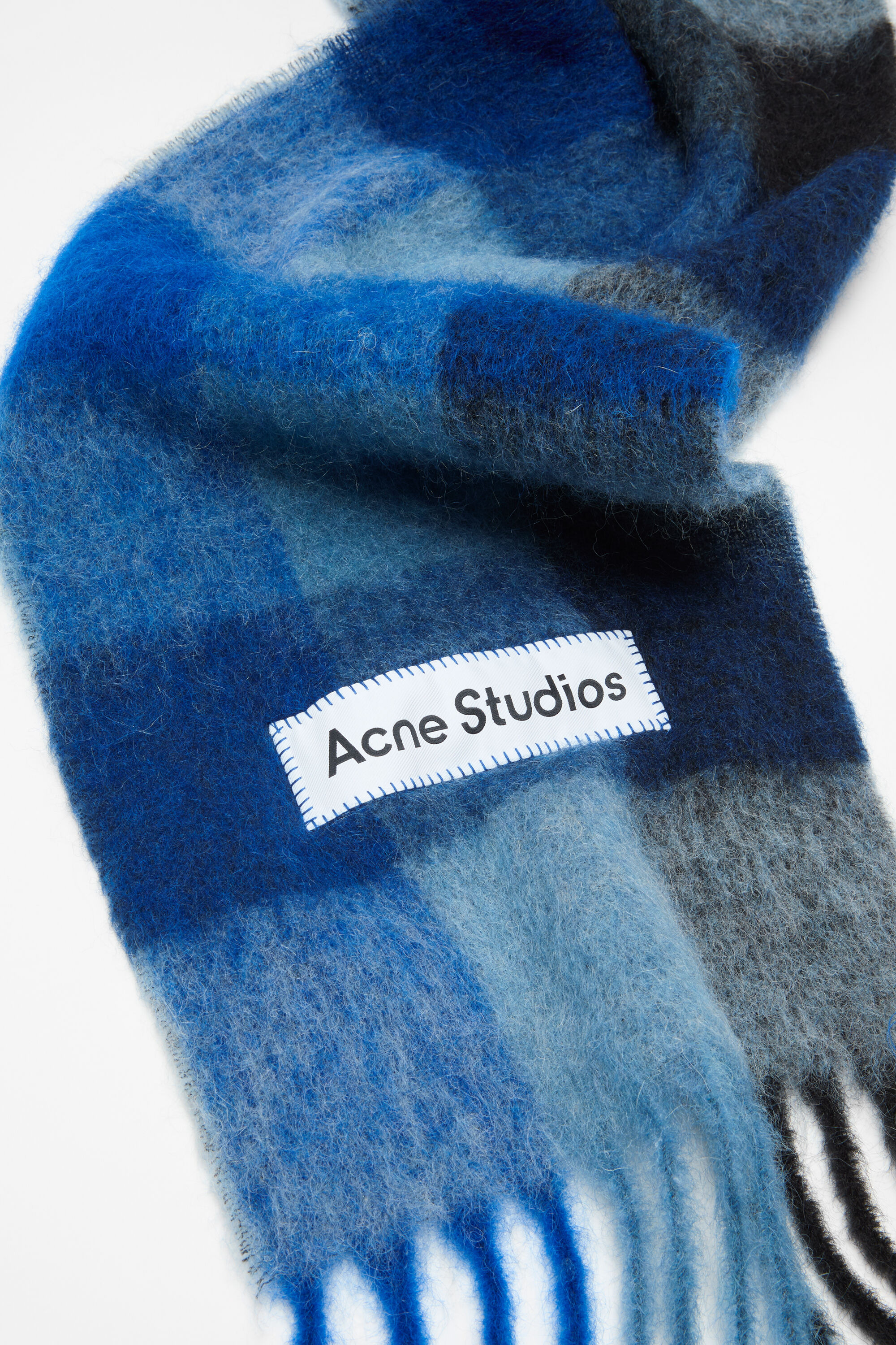 Mohair checked scarf - Dark Navy/Black/Blue - 3
