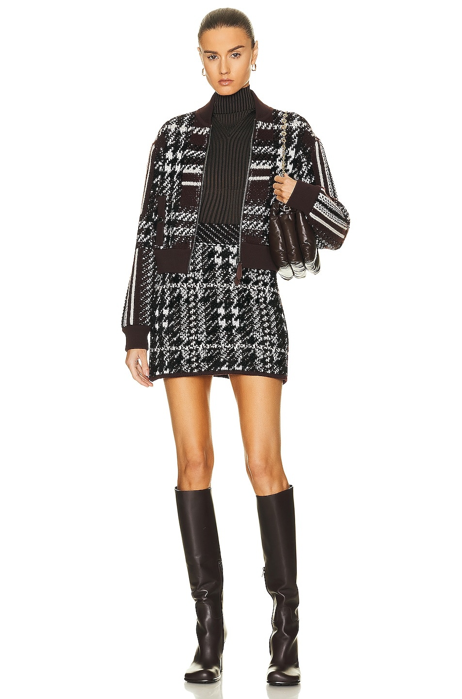 Burberry Houndstooth Wool Blend Jacquard Mini Skirt | REVERSIBLE