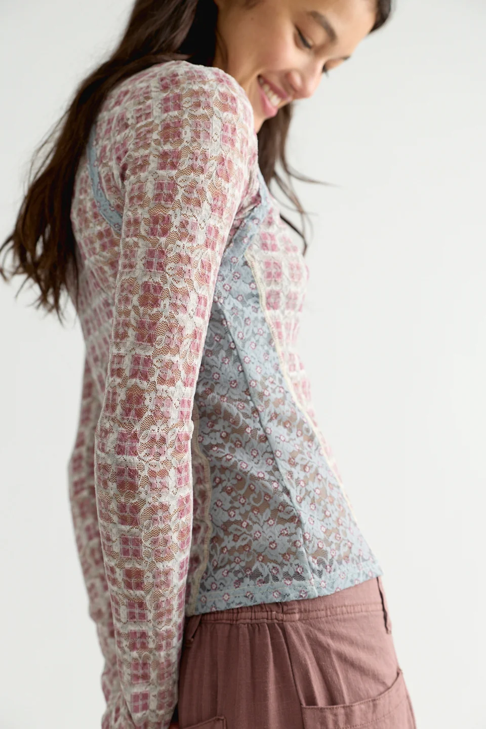 Lyric Sheer Lace Long Sleeve Turtleneck Top - 1