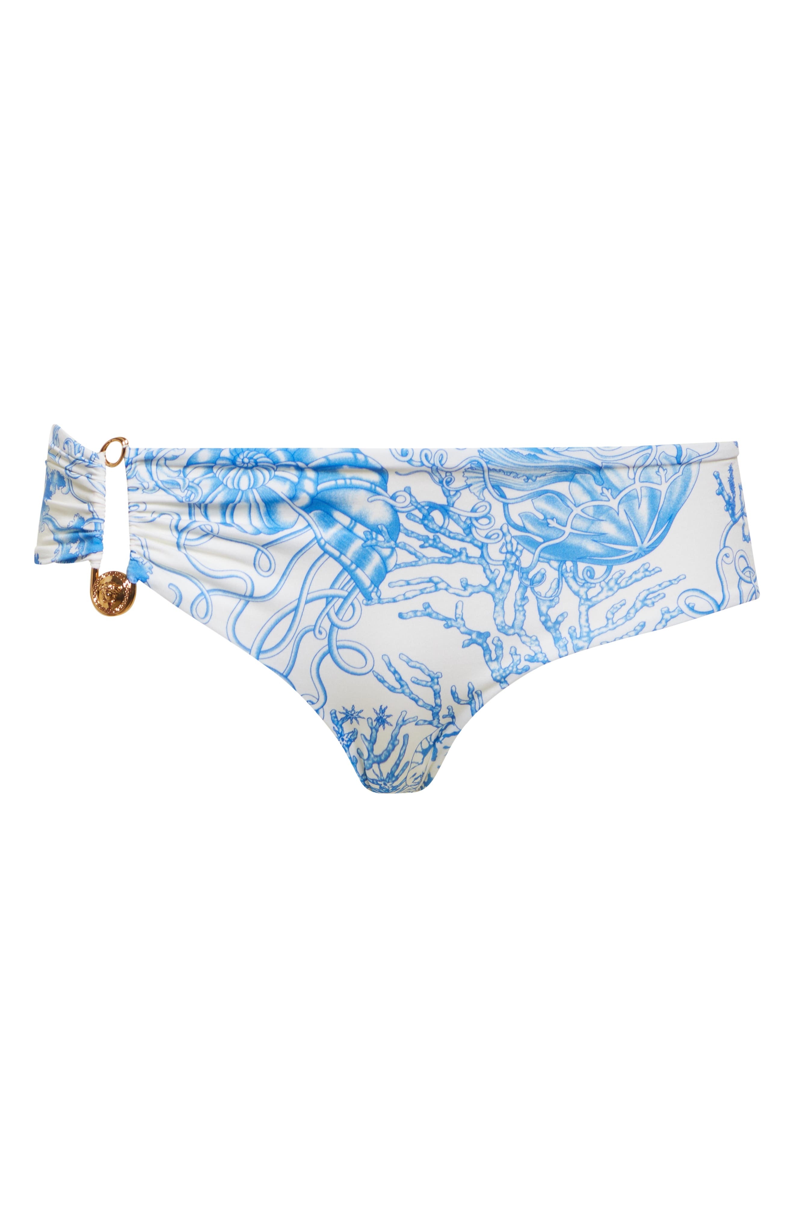 Versace Underwater Barocco Safety Pin Bikini Bottoms in Eggshell Bright Blue at Nordstrom - 6