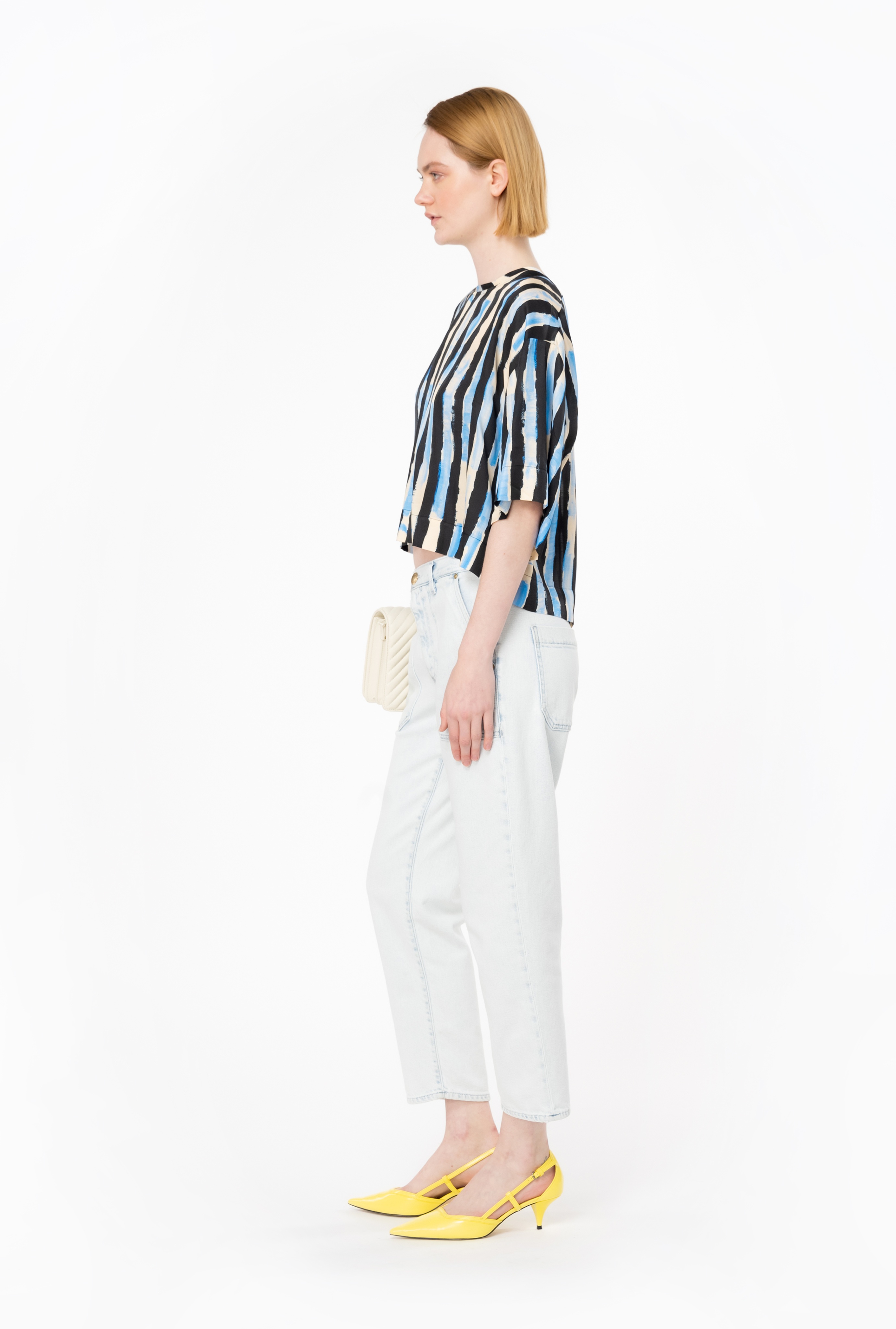 SHORT BLOUSE WITH PAINTED-STRIPE PRINT - 4