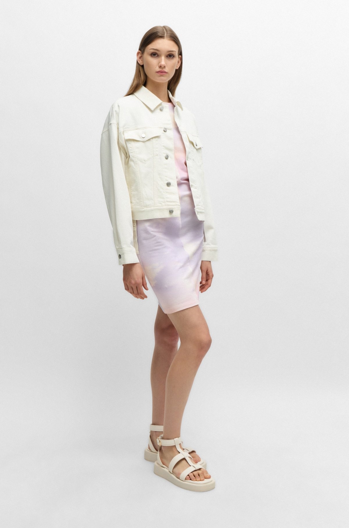 WHITE STRETCH-DENIM JACKET WITH SIGNATURE TRIMS - 3