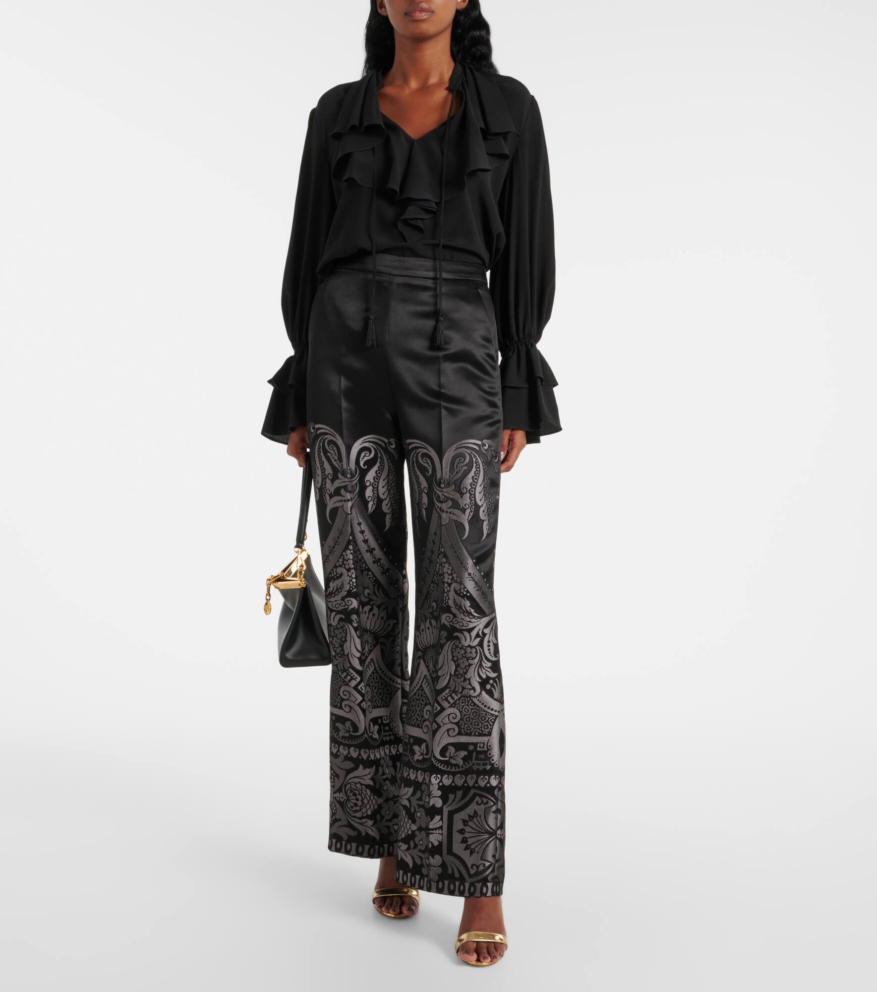 Printed silk-blend wide-leg pants - 7