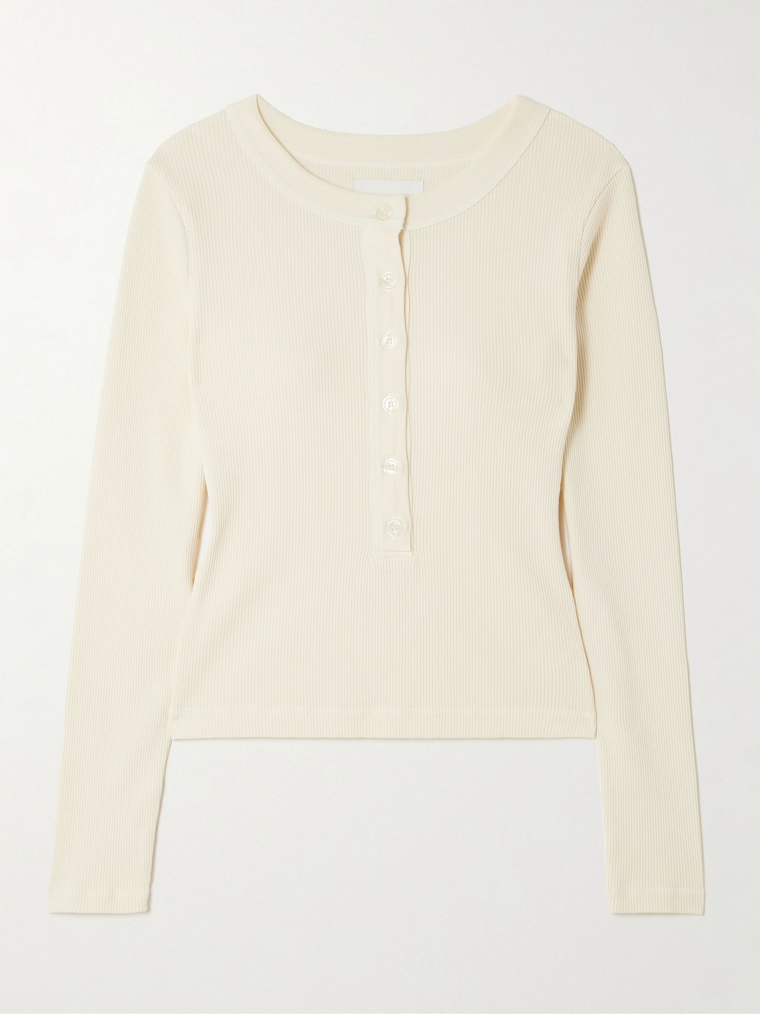 Varra ribbed jersey Henley top Off-white - 1
