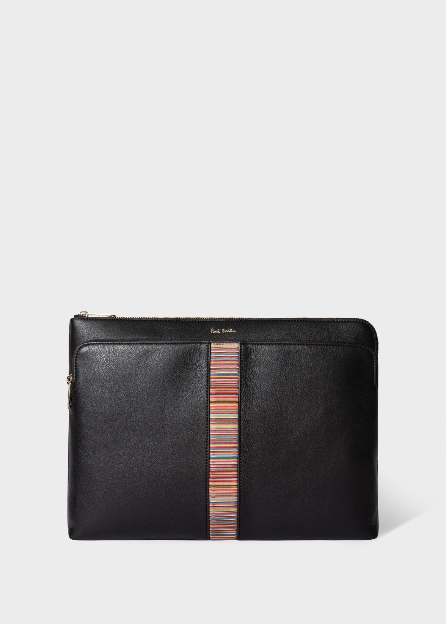 Black Leather 'Signature Stripe' Document Case - 1