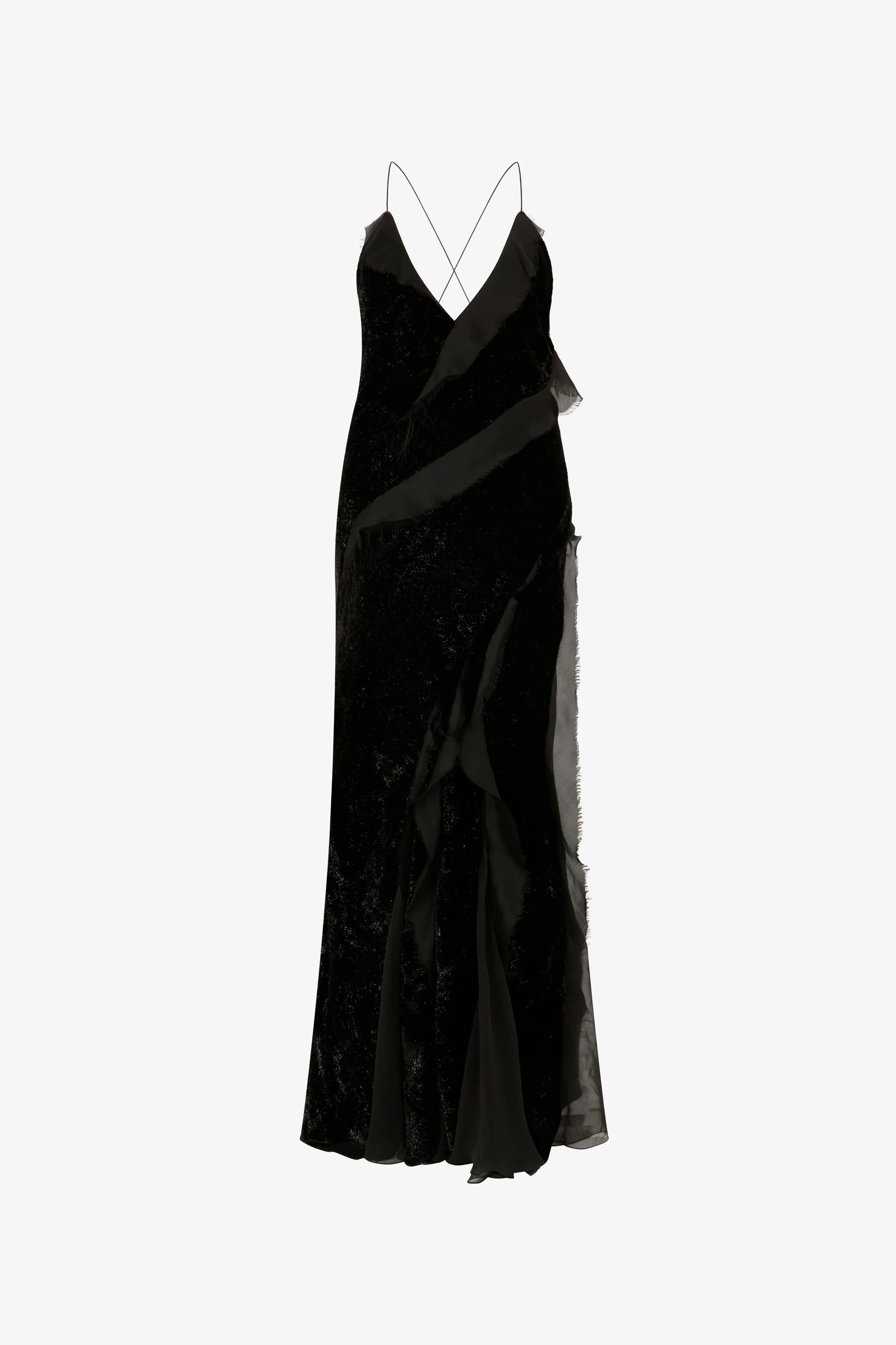 Velvet Slip Dress with Silk Chiffon Ruffles - 1