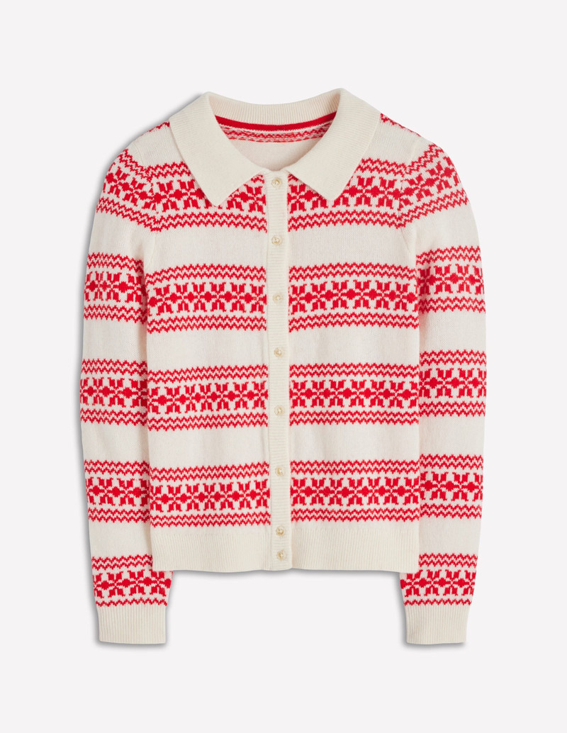 Edie Fair Isle Knitted Shirt-Warm Ivory, Red Fair Isle 8