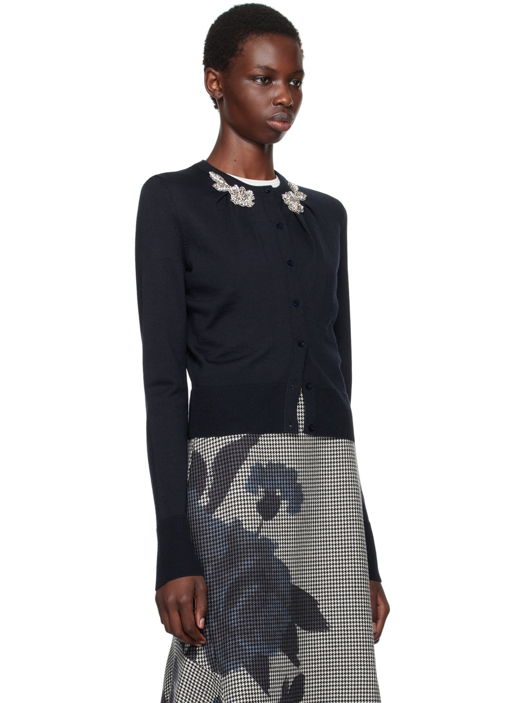 Navy Drape Knit Detail Cardigan - 2