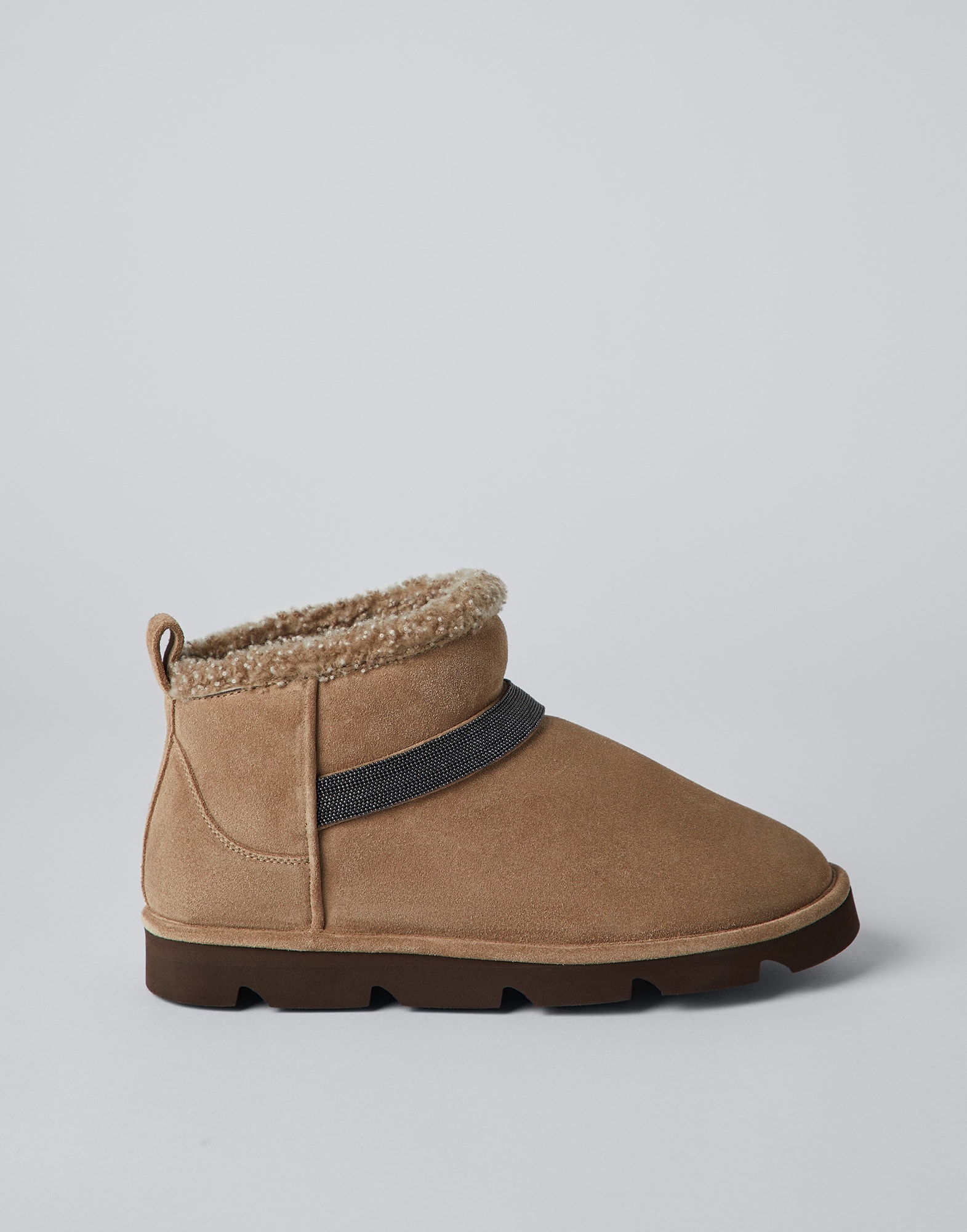 Suede boots with shearling lining and shiny band - 5