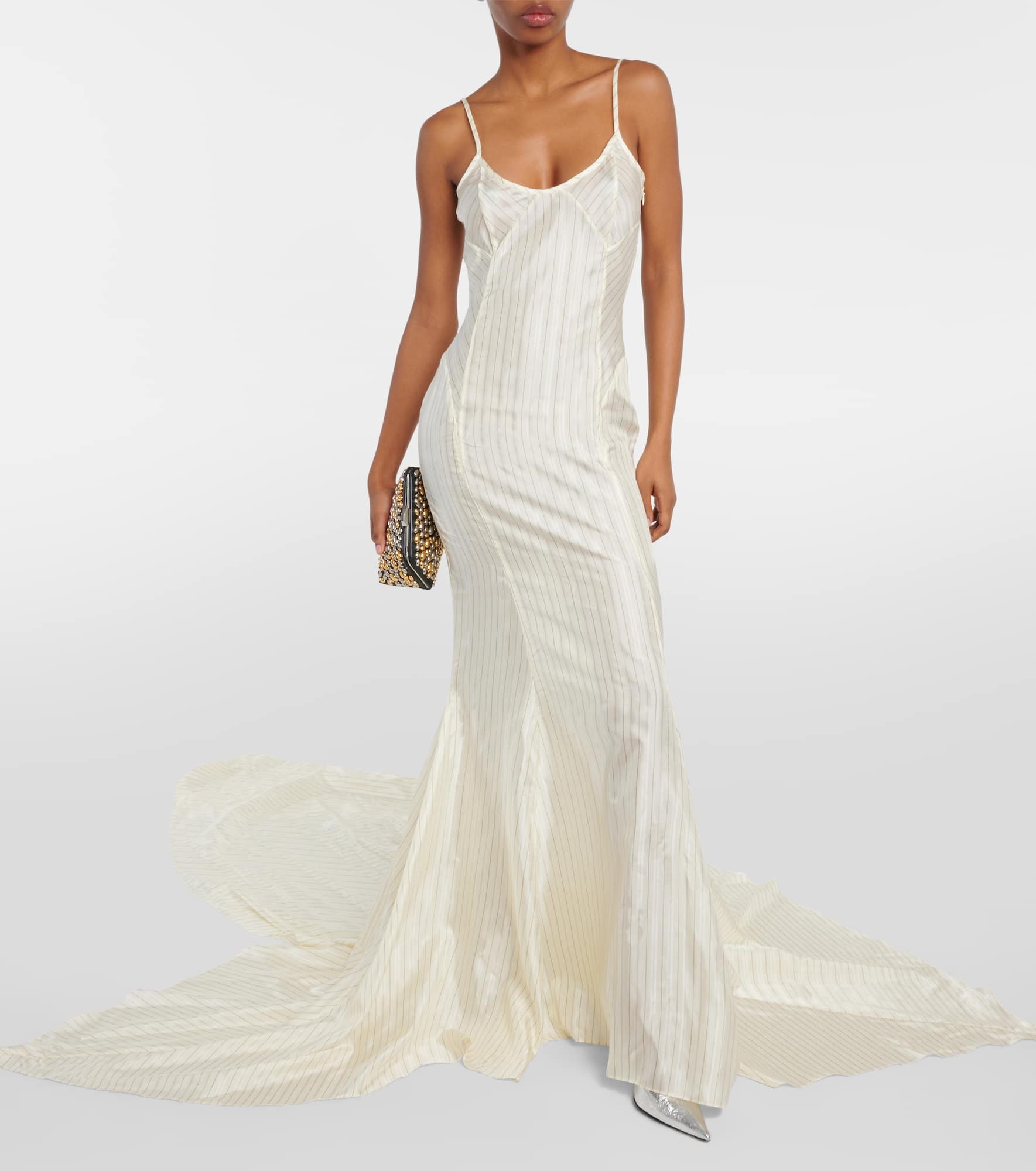 Striped satin slip dress - 2