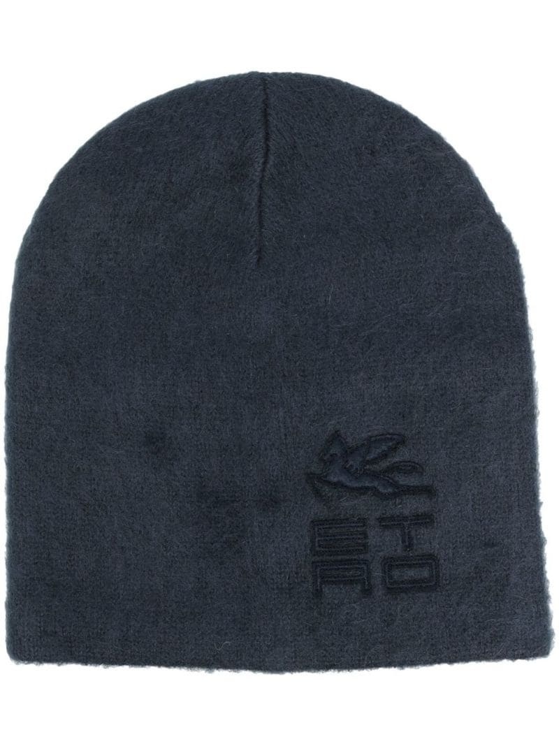 logo-embroidered brushed knitted hat - 1