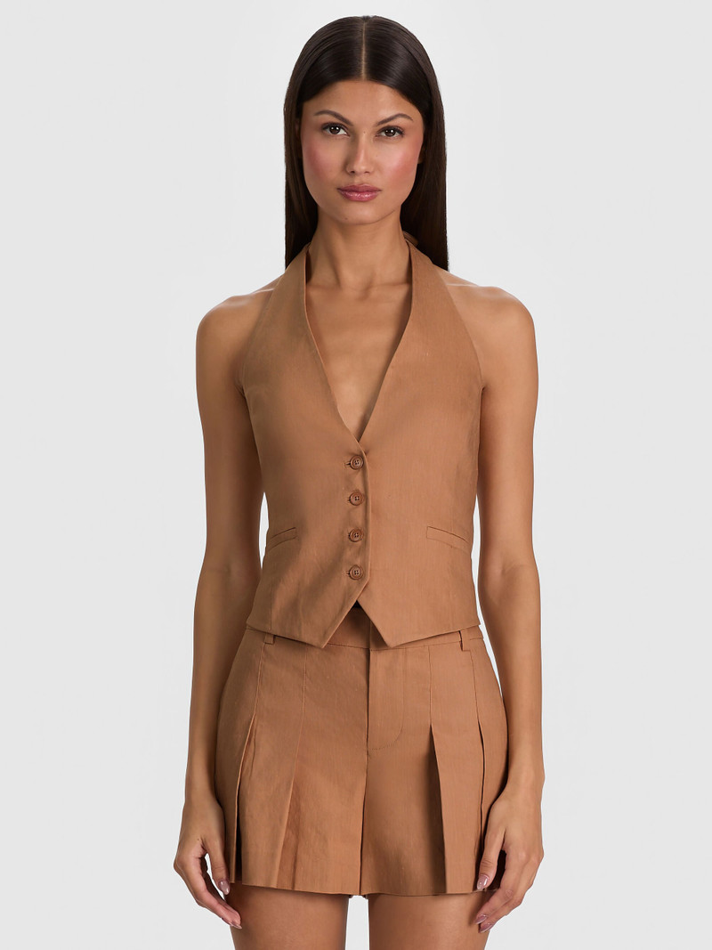 ERICA LINEN VEST - TAN 2