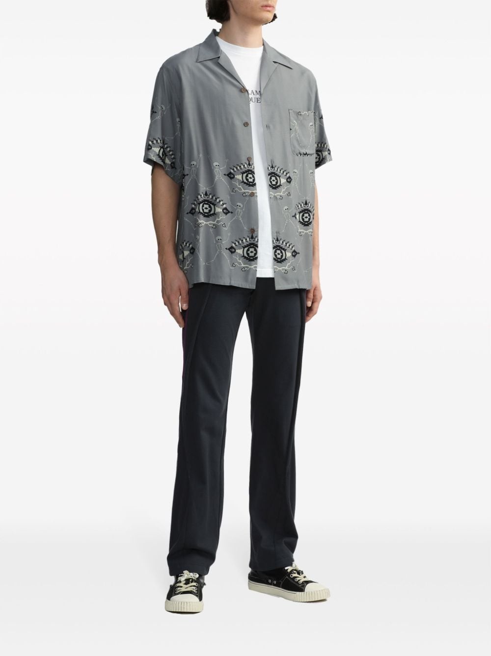 two-tone cotton straight-leg trousers - 2