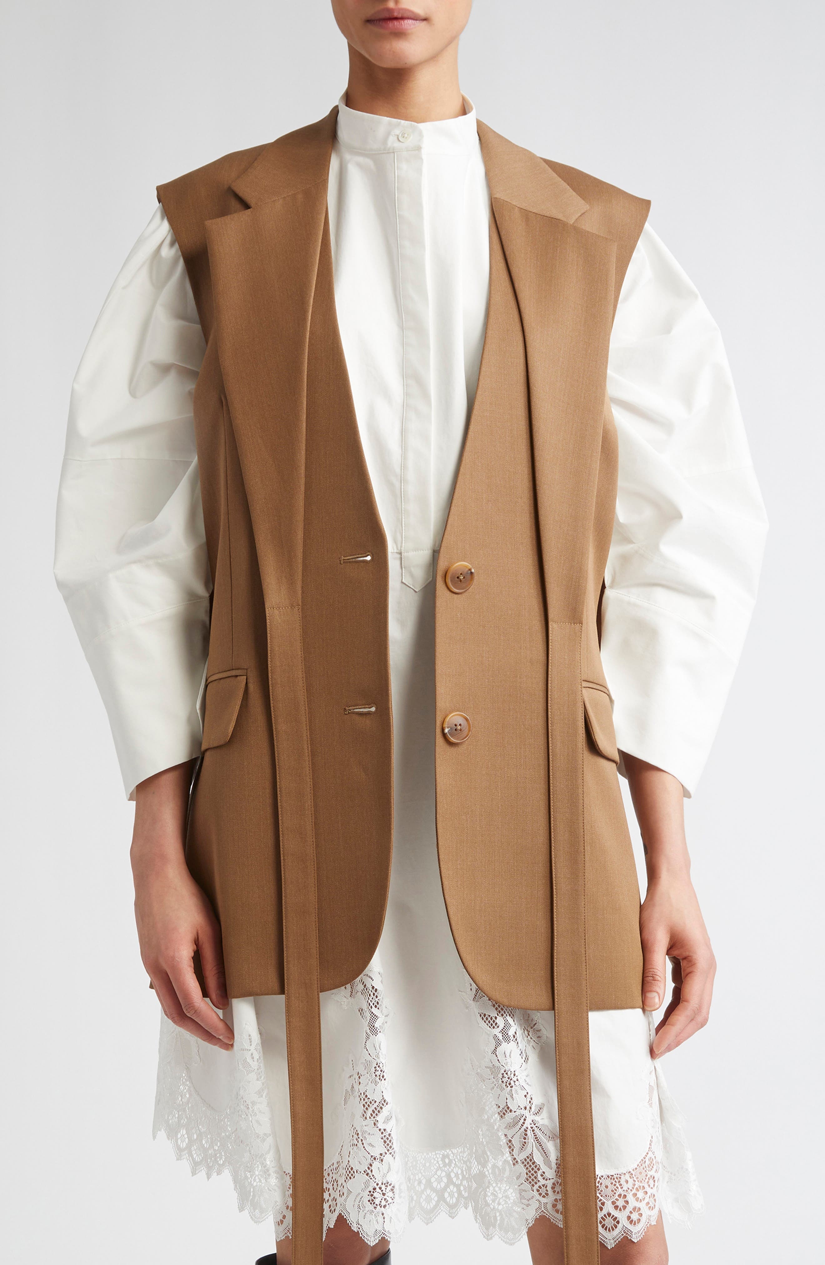 MONSE Crisscross Belted Wool Jacket in Tan at Nordstrom - 1