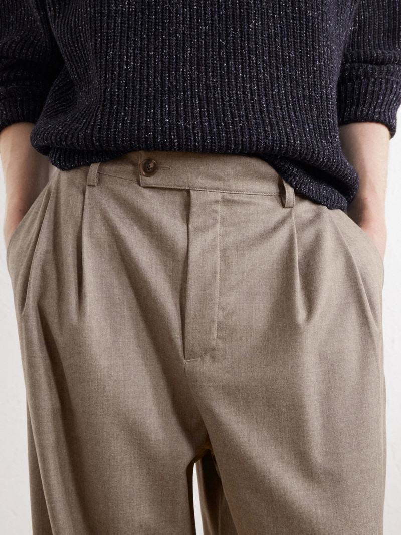 Yesa Wide-Leg Pleated Mélange Virgin Wool-Twill Trousers 5
