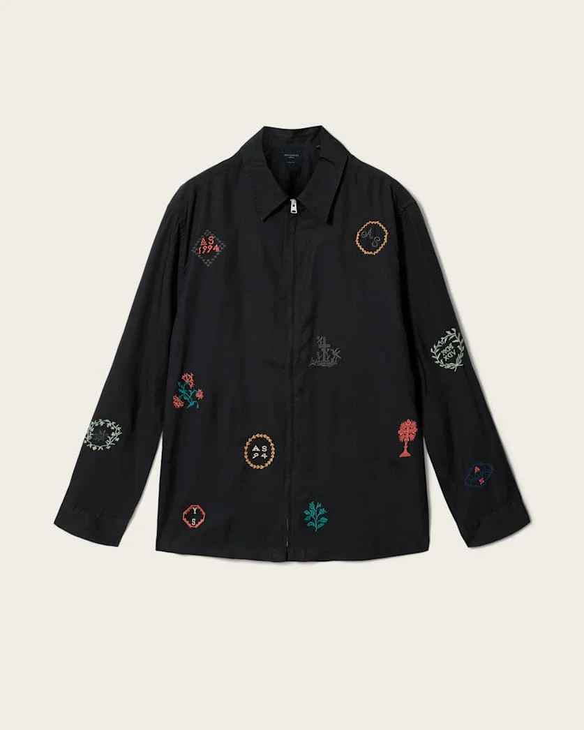 LAUREL LONG SLEEVE EMBROIDERED ZIP UP SHIRT - 1