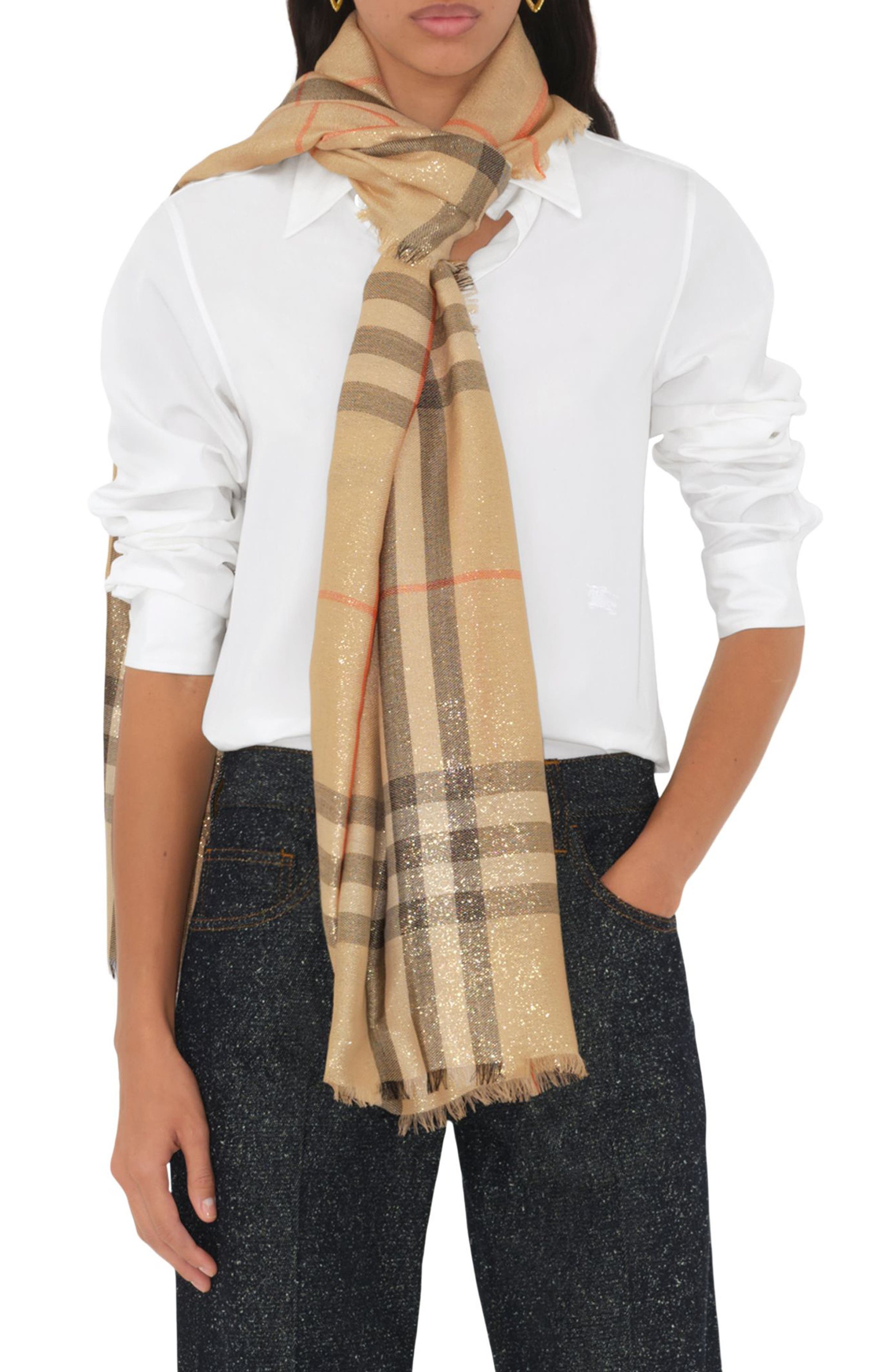 burberry Check Shimmer Wool Scarf in Sand at Nordstrom - 2