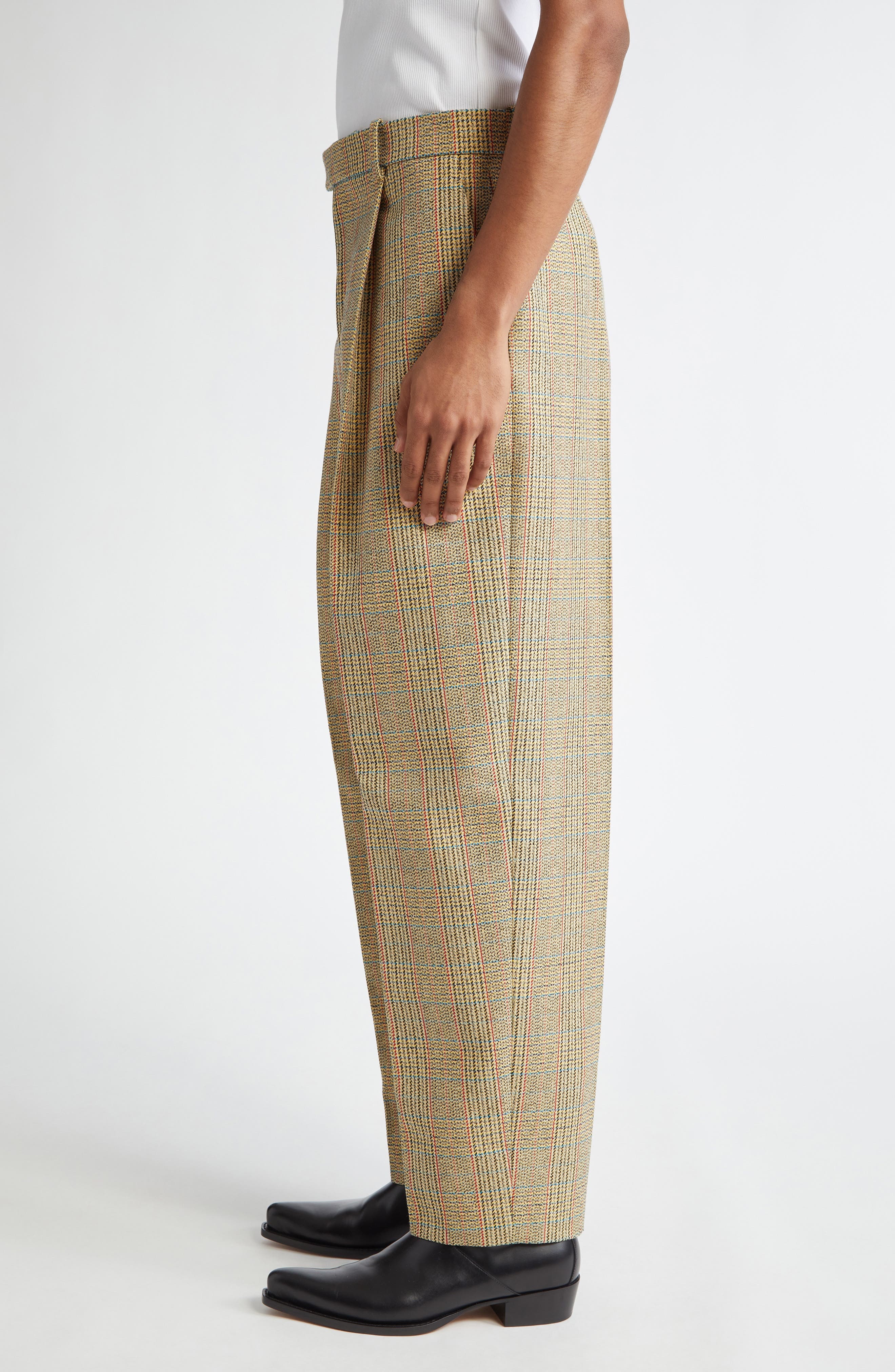 Bottega Veneta Distorted Prince of Wales Plaid Wool Blend Pants in 1487 Beige/Yellow/Blue at Nordstr - 4