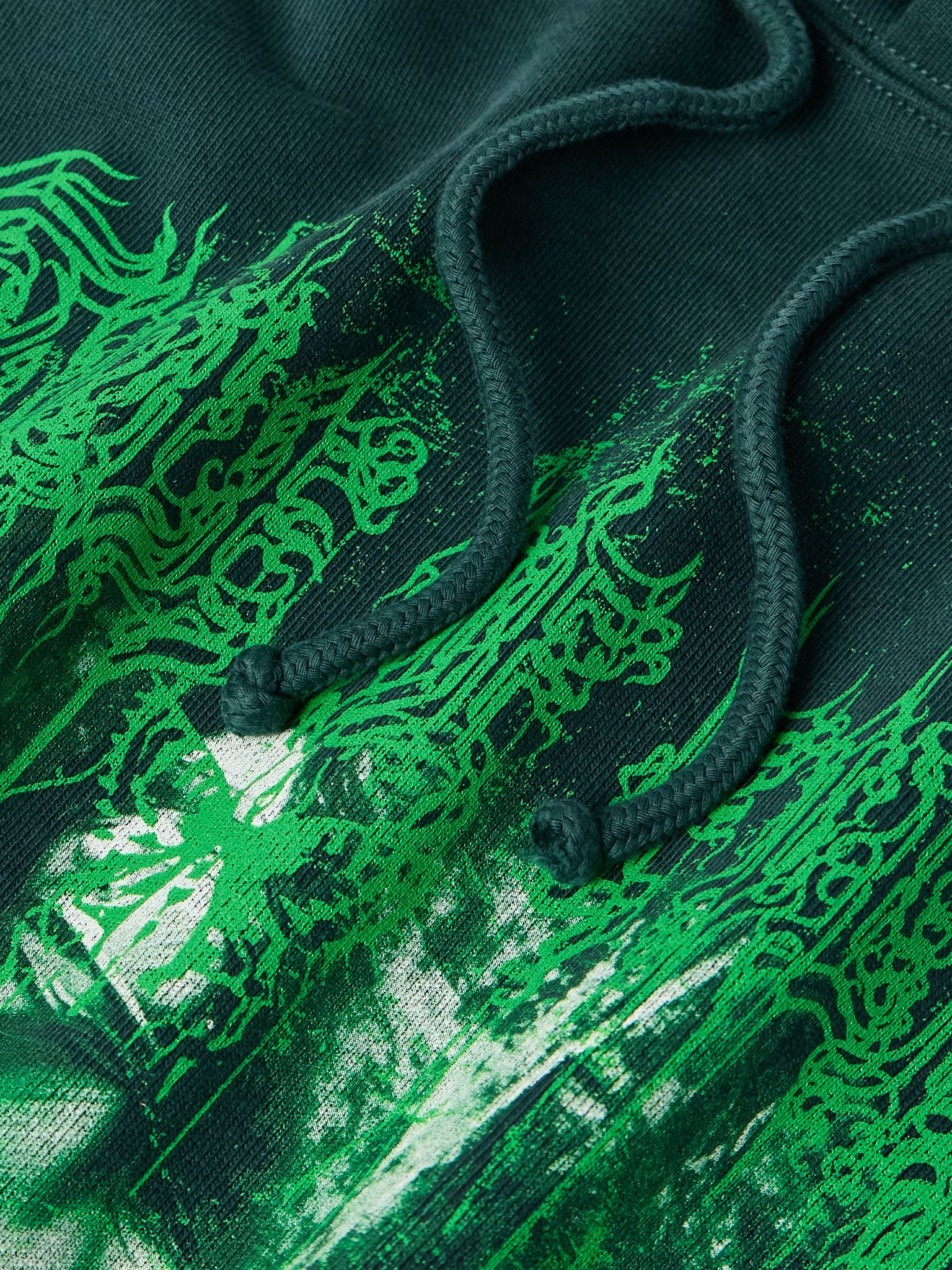 Oversized Printed Cotton-Jersey Hoodie Green - 5