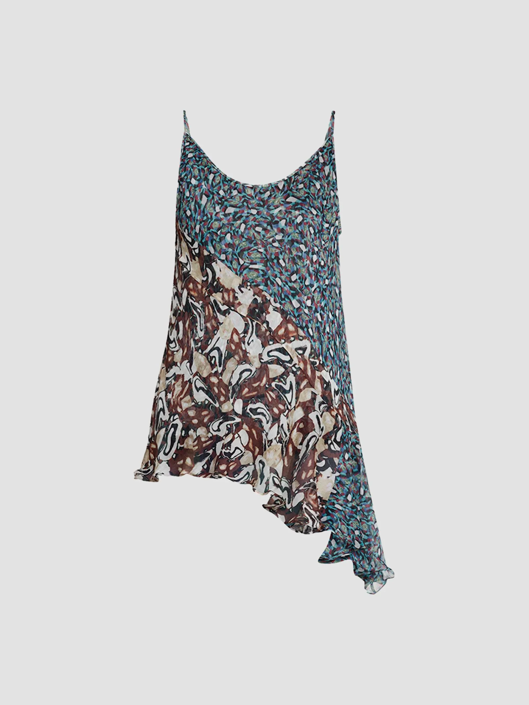 Women's Crisanna Printed Silk Asymmetric Top - Petrol - 1