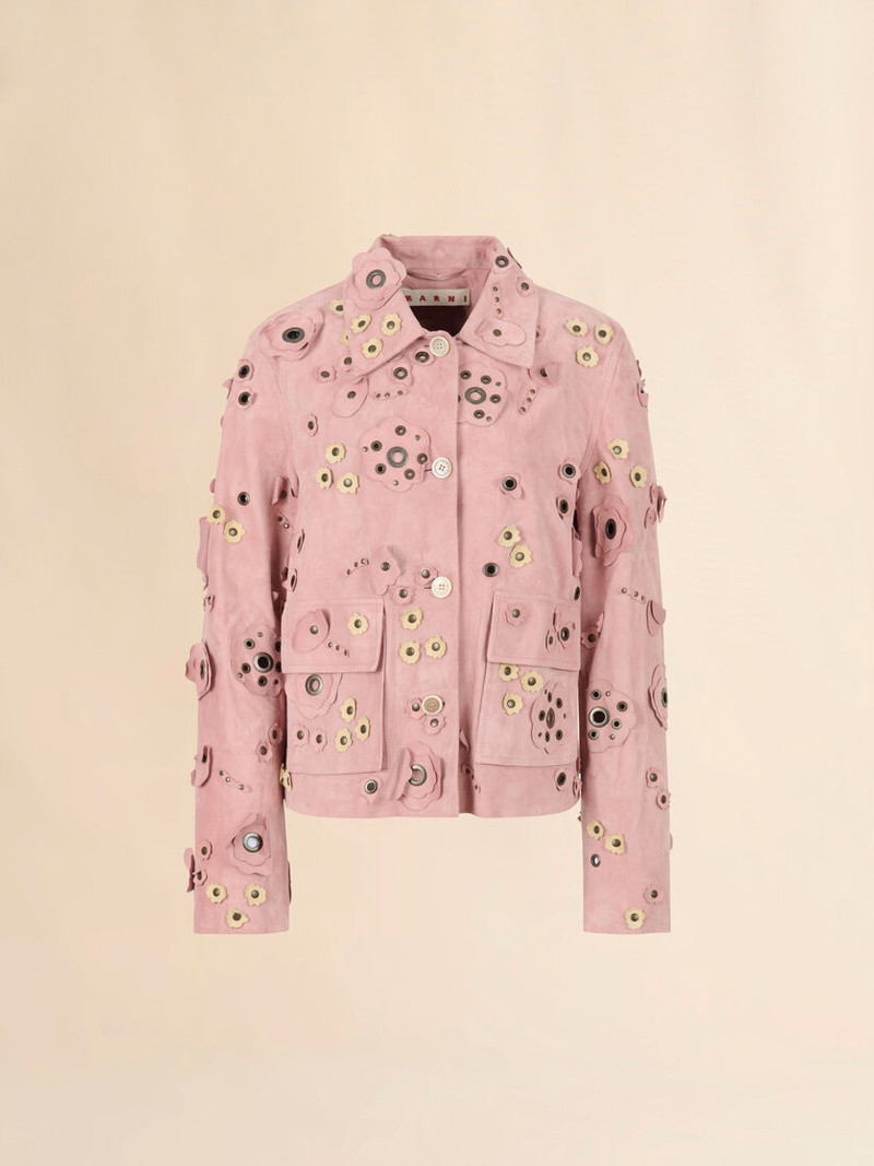 PINK SUEDE JACKET WITH FLOWER APPLIQUÉS 1