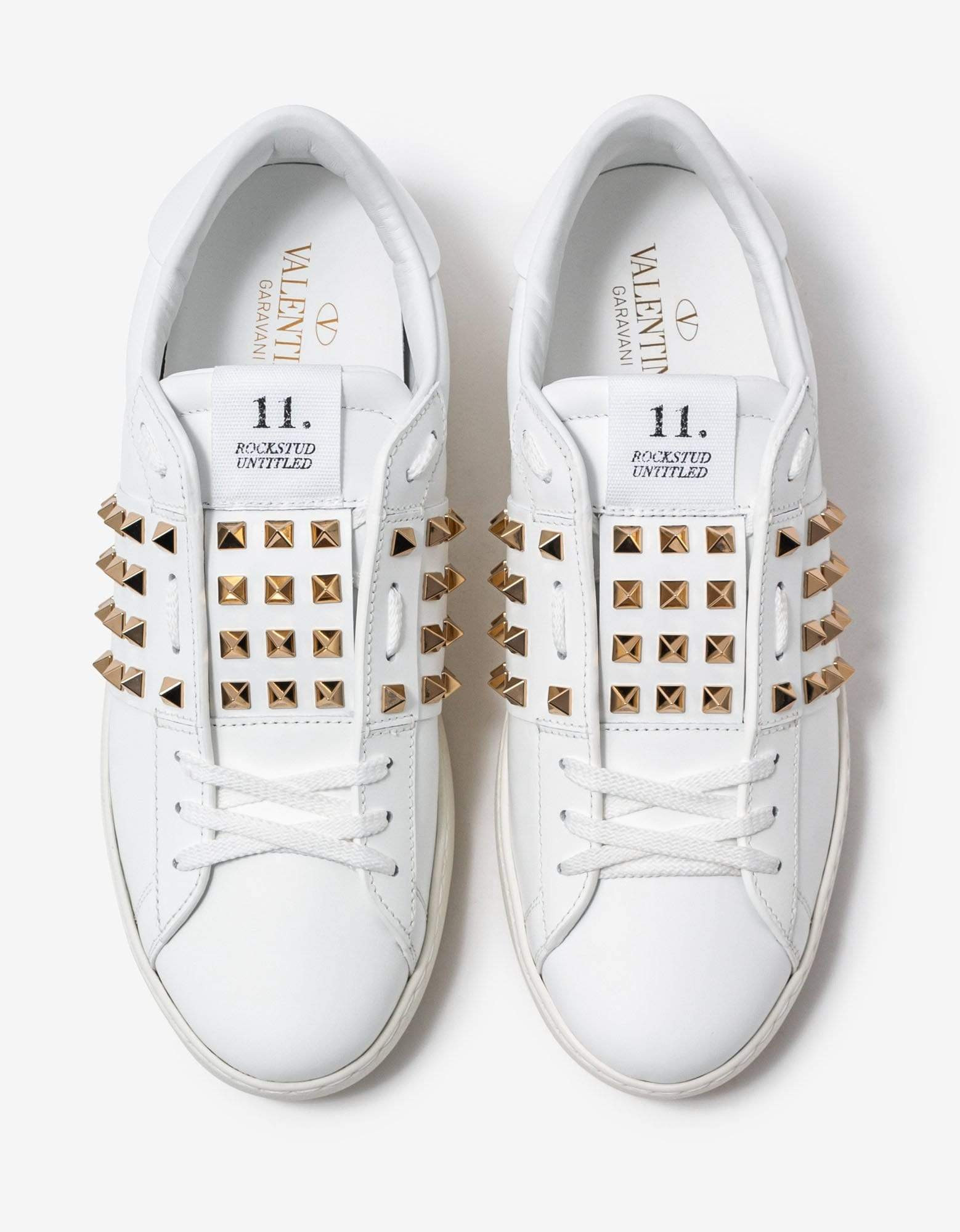 Valentino White & Gold Rockstud Untitled Trainers - 4