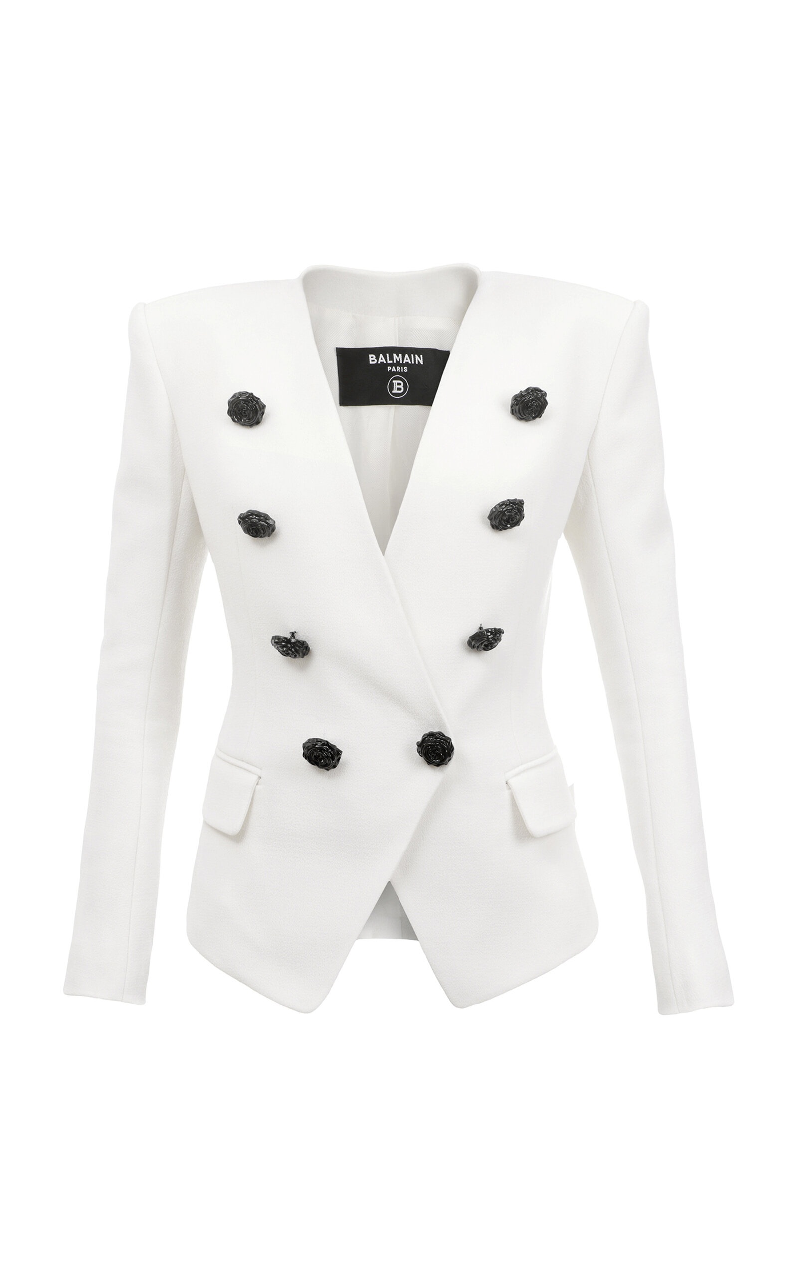 Collarless Wool Crepe Blazer white - 1