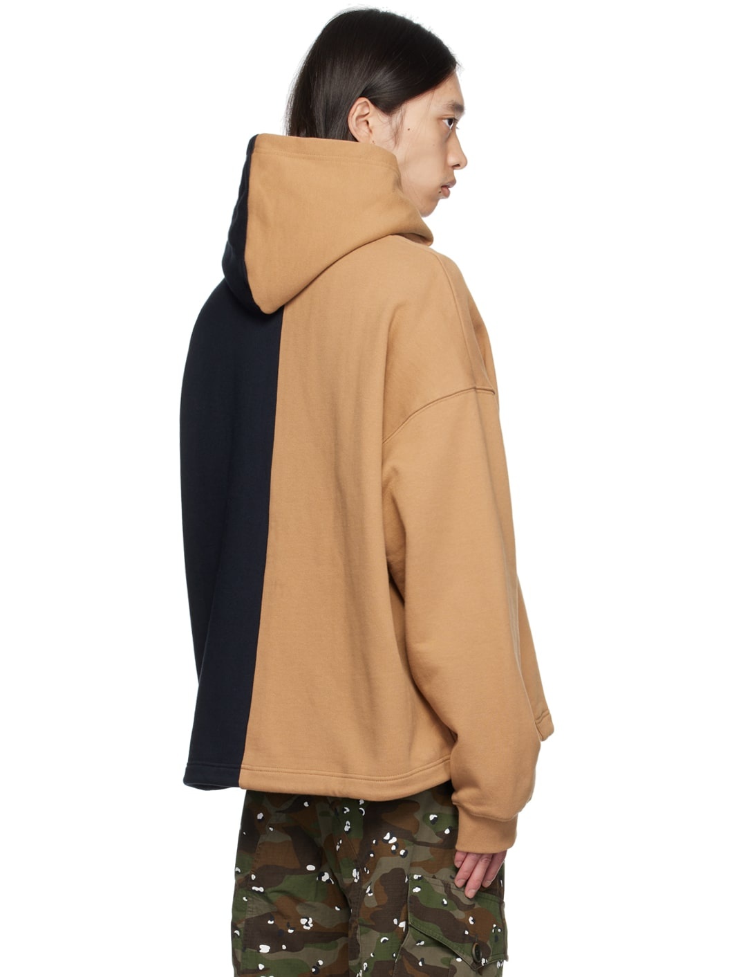 Beige & Navy Opposition Half Panel Hoodie - 3