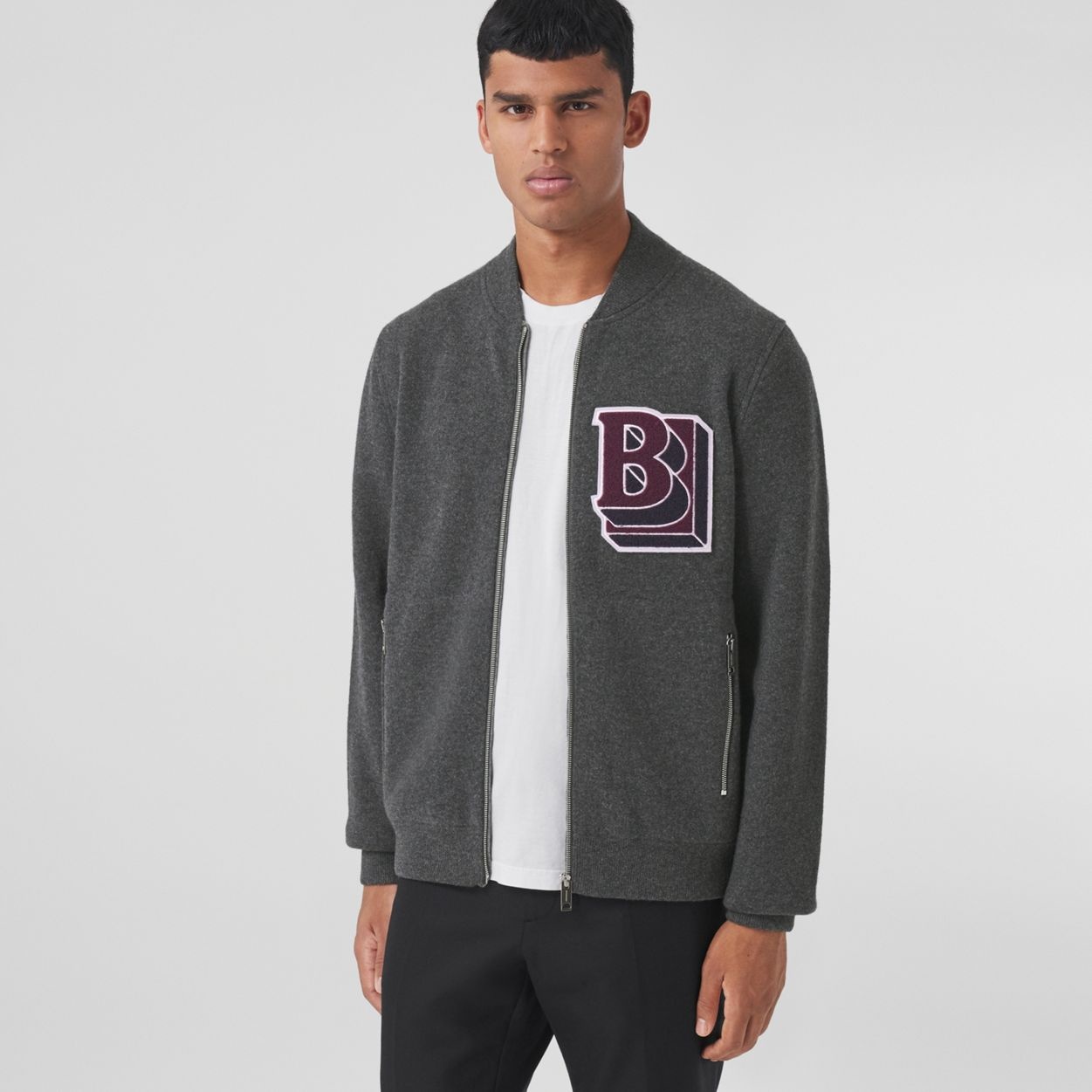 Letter Graphic Wool Cashmere Blend Bomber Jacket - 7