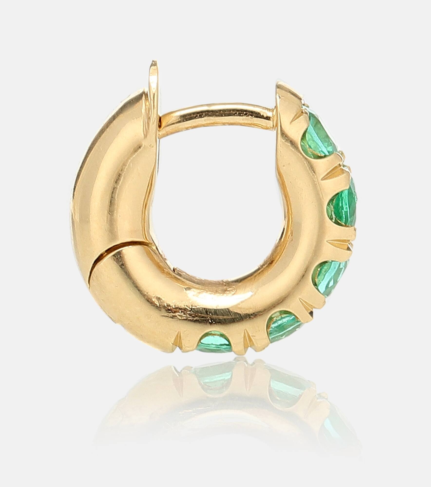 Mini Macro Hoop 18kt gold and emerald single earring - 4