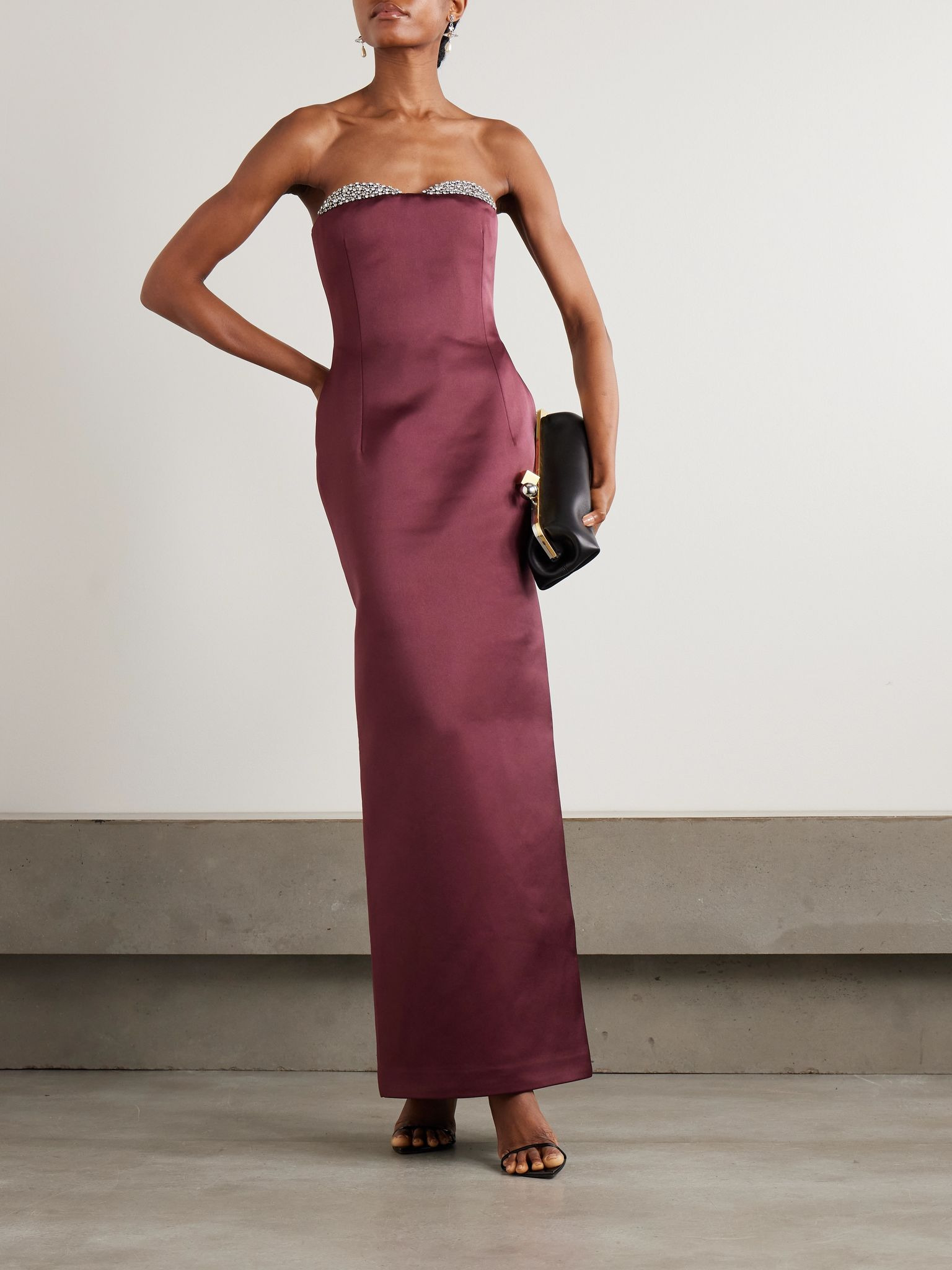 Noélie strapless crystal-embellished satin maxi dress Red - 2