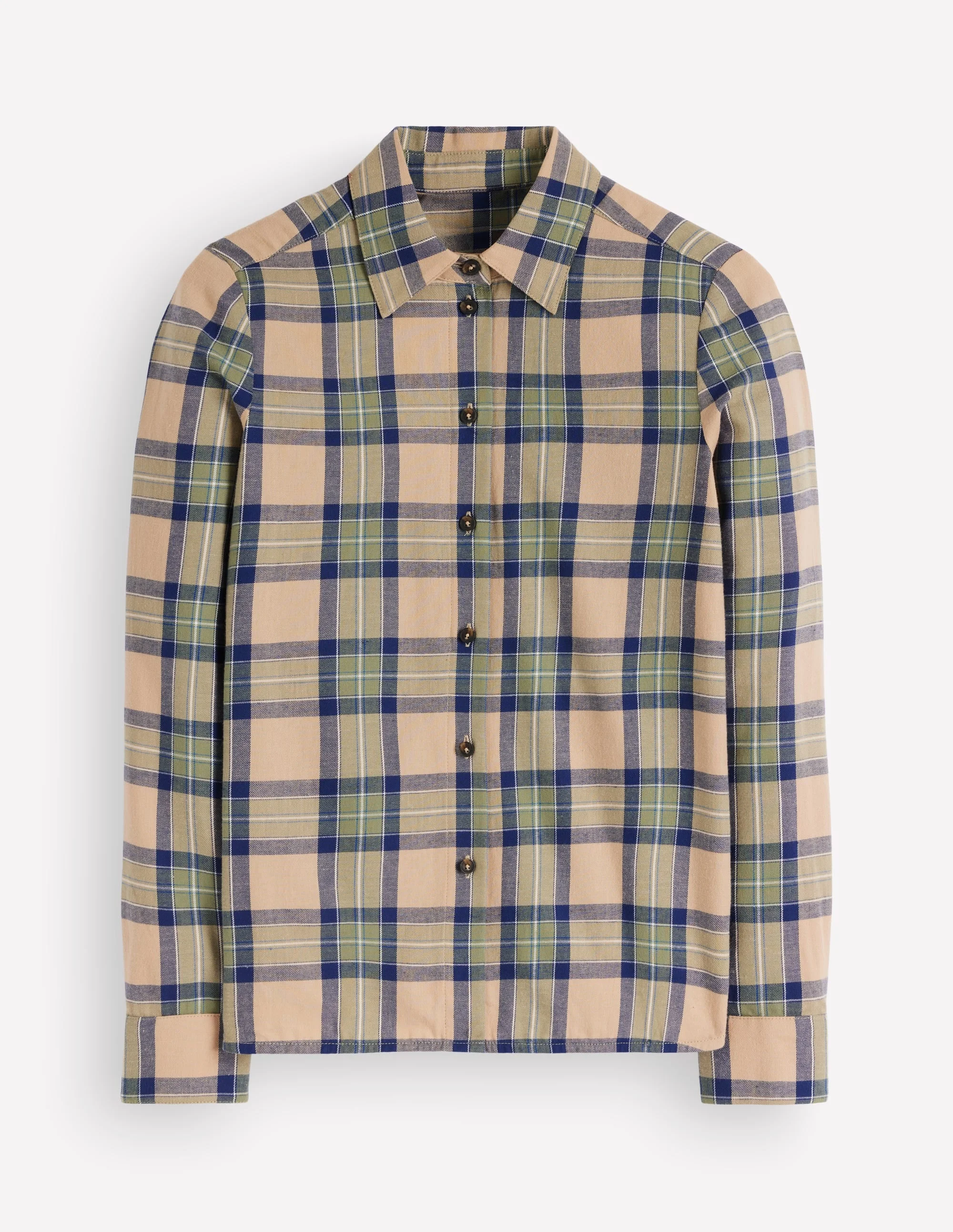The New Sienna Cotton Shirt-Camel, Navy, Green Check - 1