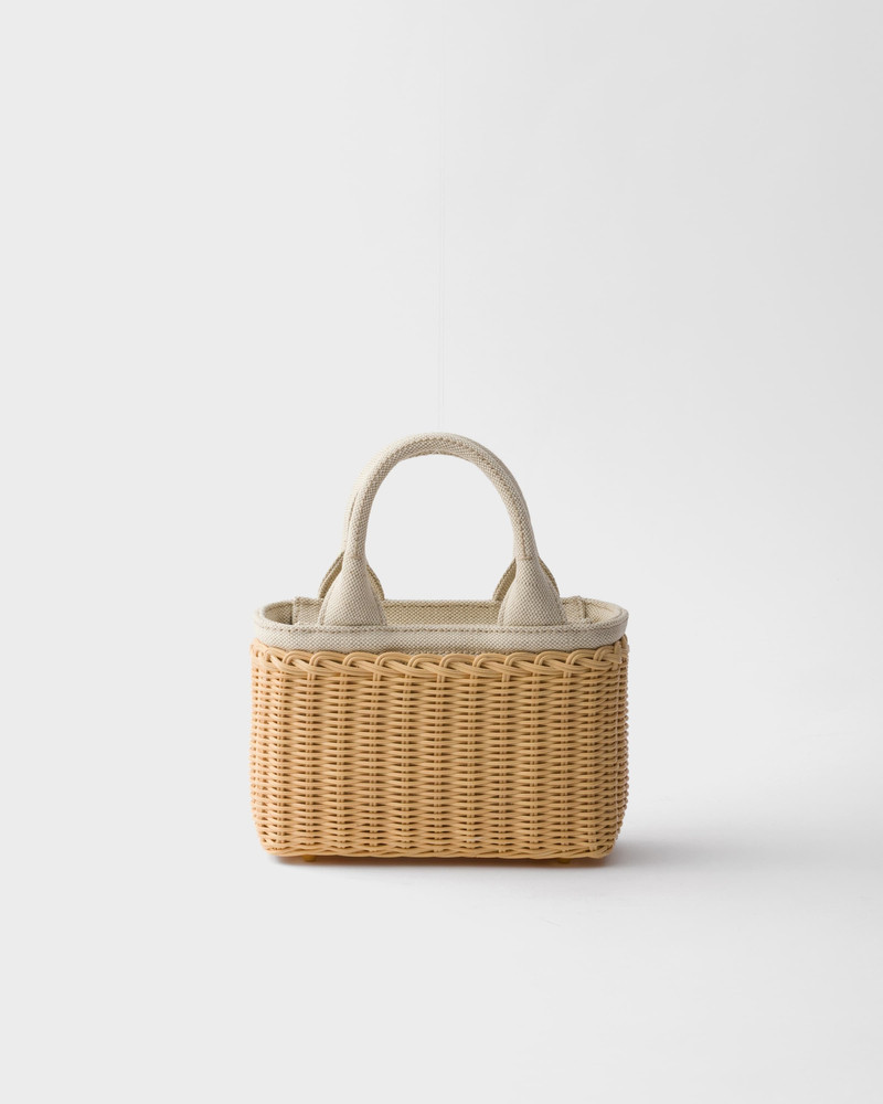 Mini wicker and linen blend tote bag 4