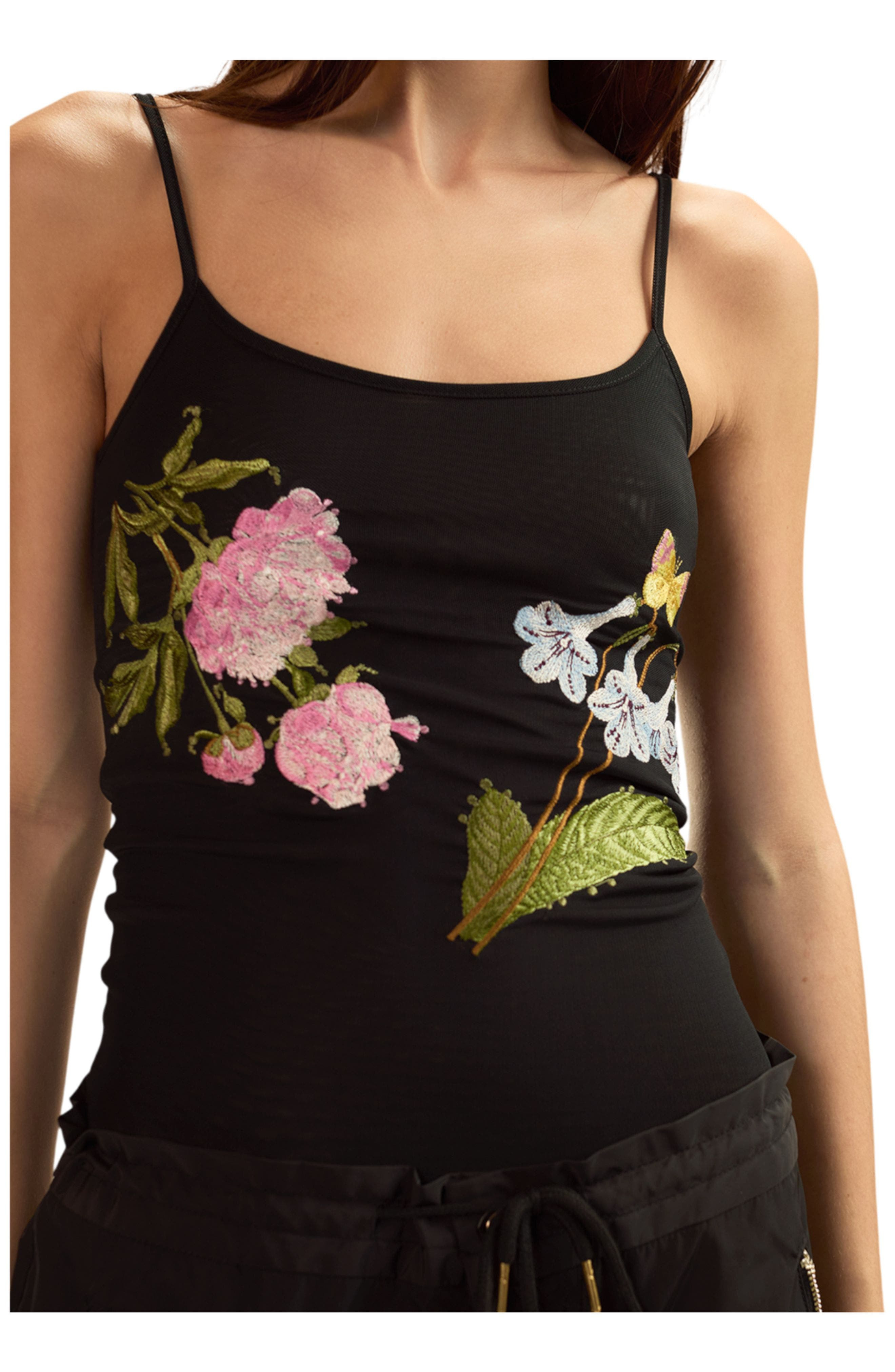 Cynthia Rowley Wildflower Embroidered Tank Top in Black at Nordstrom - 2