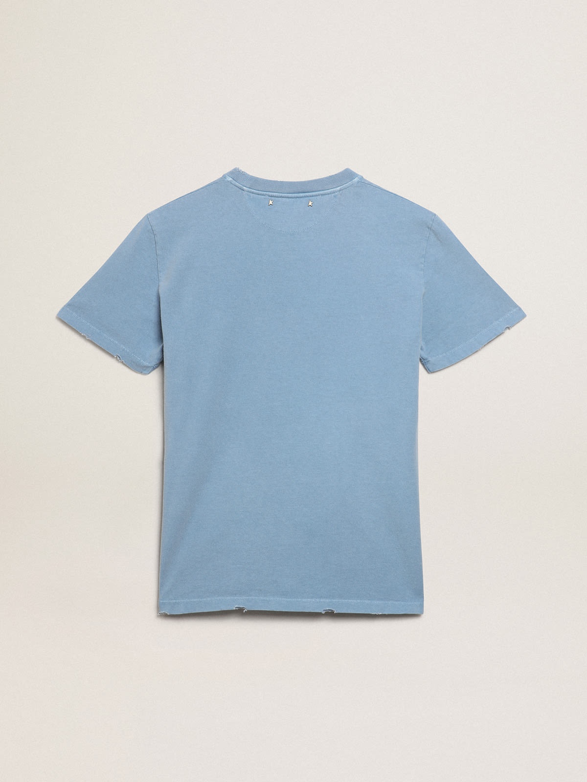 Women's harbor blue T-shirt with tone-on-tone Golden lettering - 5