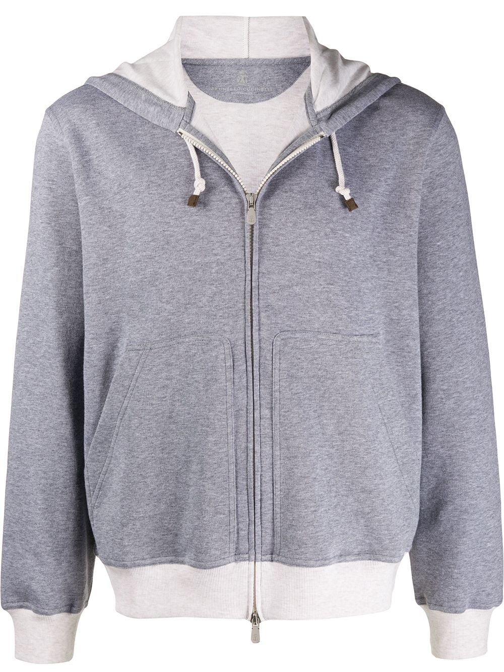 contrast cuff zip-through hoodie - 1