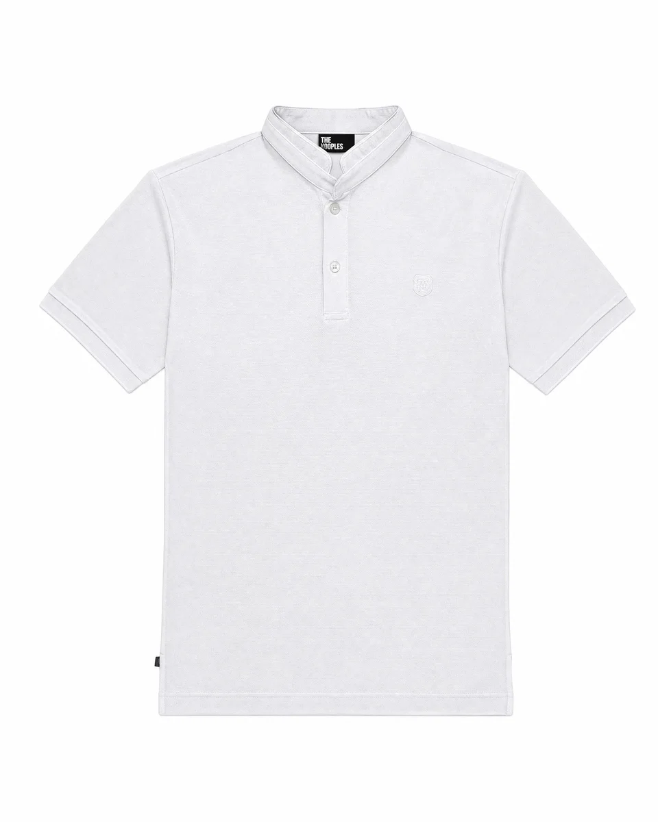 WHITE POLO SHIRT WITH A STAND-UP COLLAR - 1