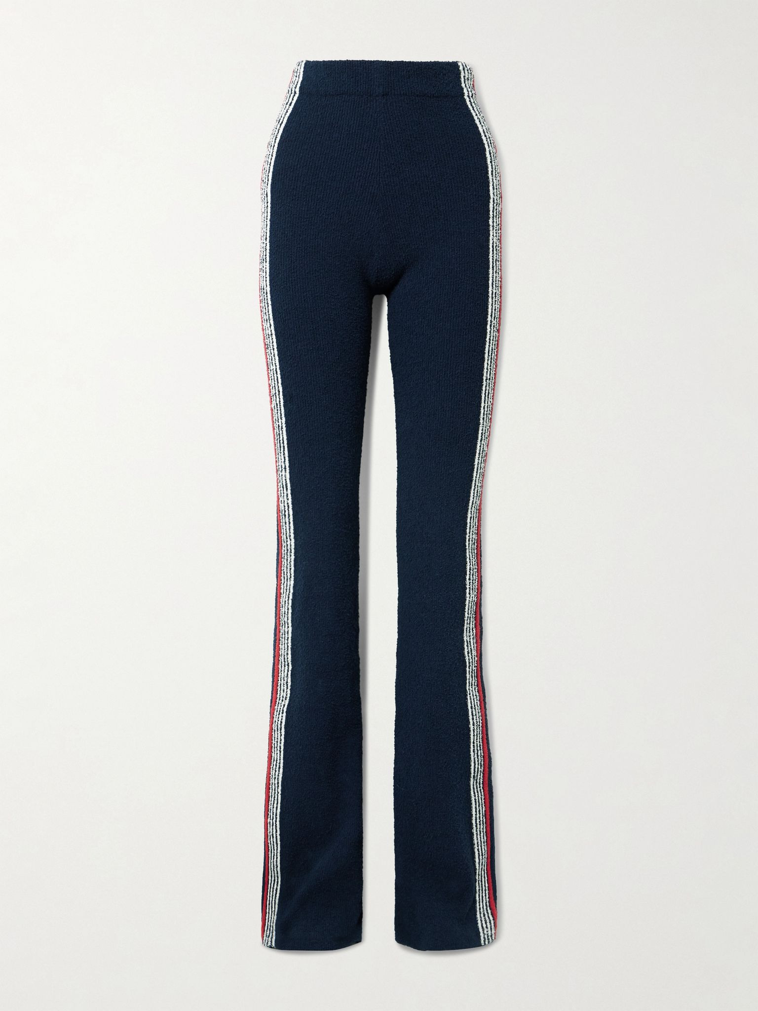 Embroidered striped cotton-blend bouclé straight-leg pants Navy - 1
