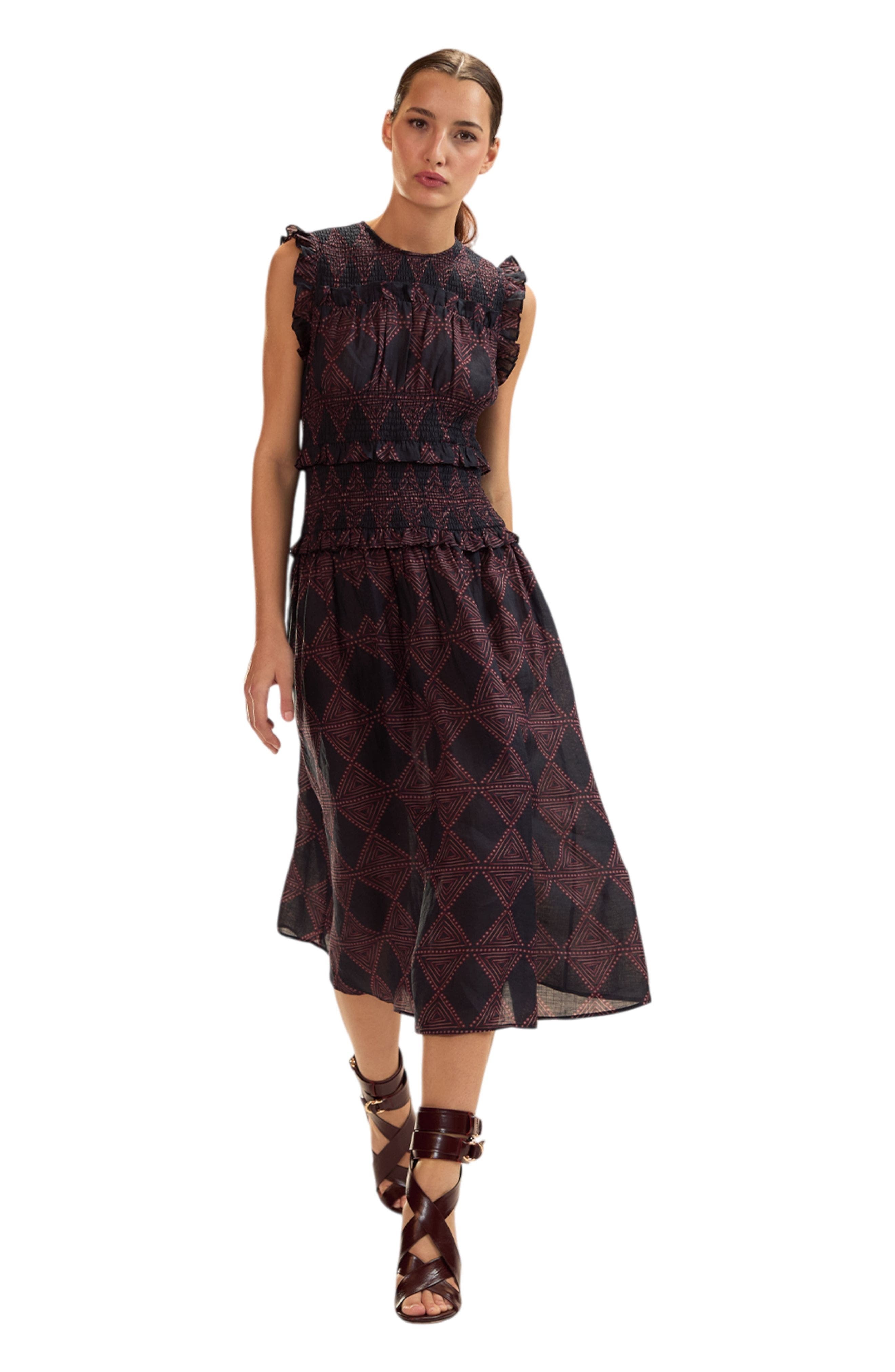 Cynthia Rowley Ramie Smocked Dress in Navy/red at Nordstrom - 1