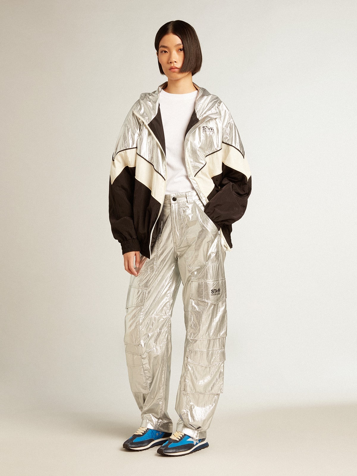 Women's windcheater in silver and black technical fabric - 3