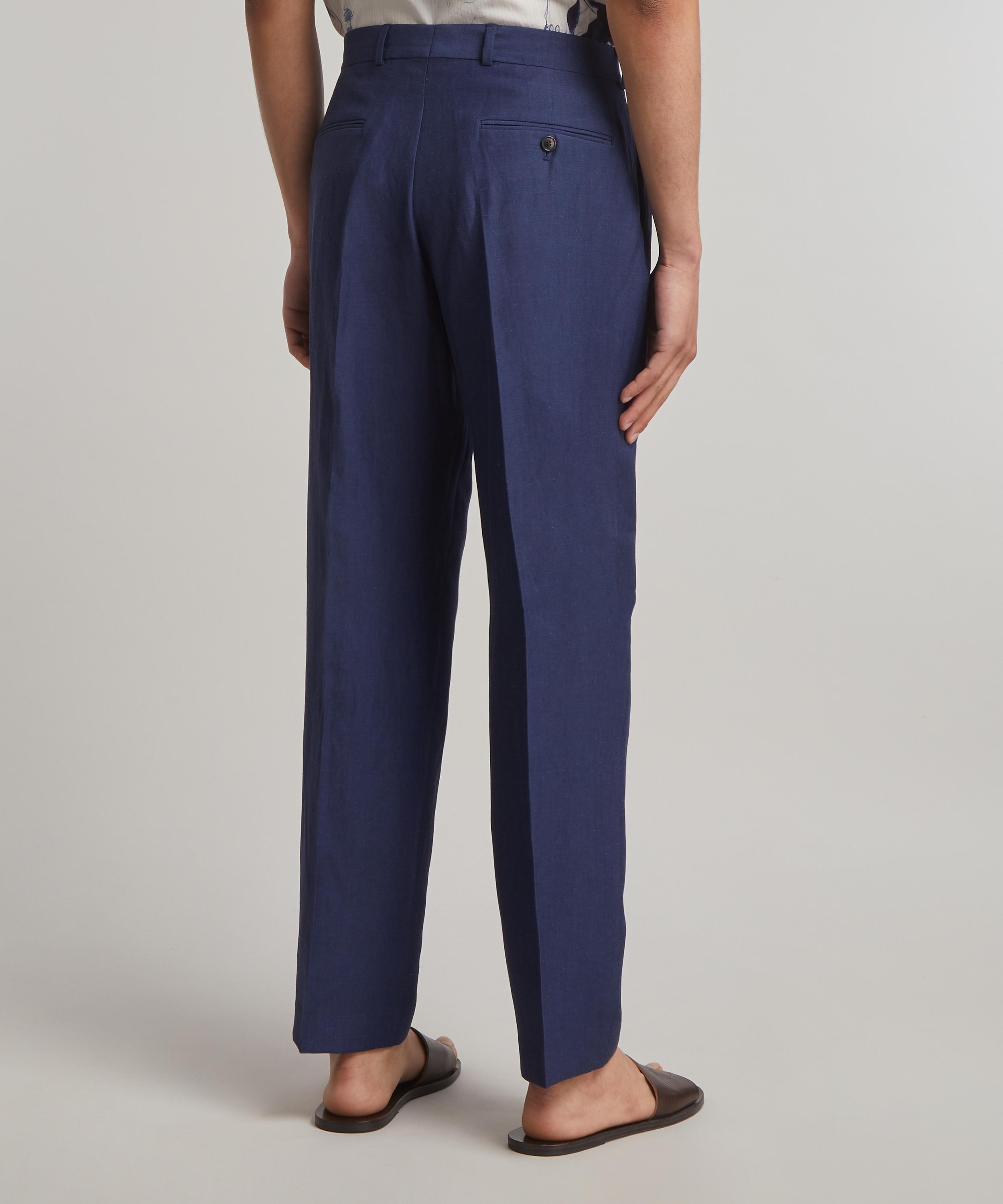 Navy Linen-Wool Chino Trousers - 4