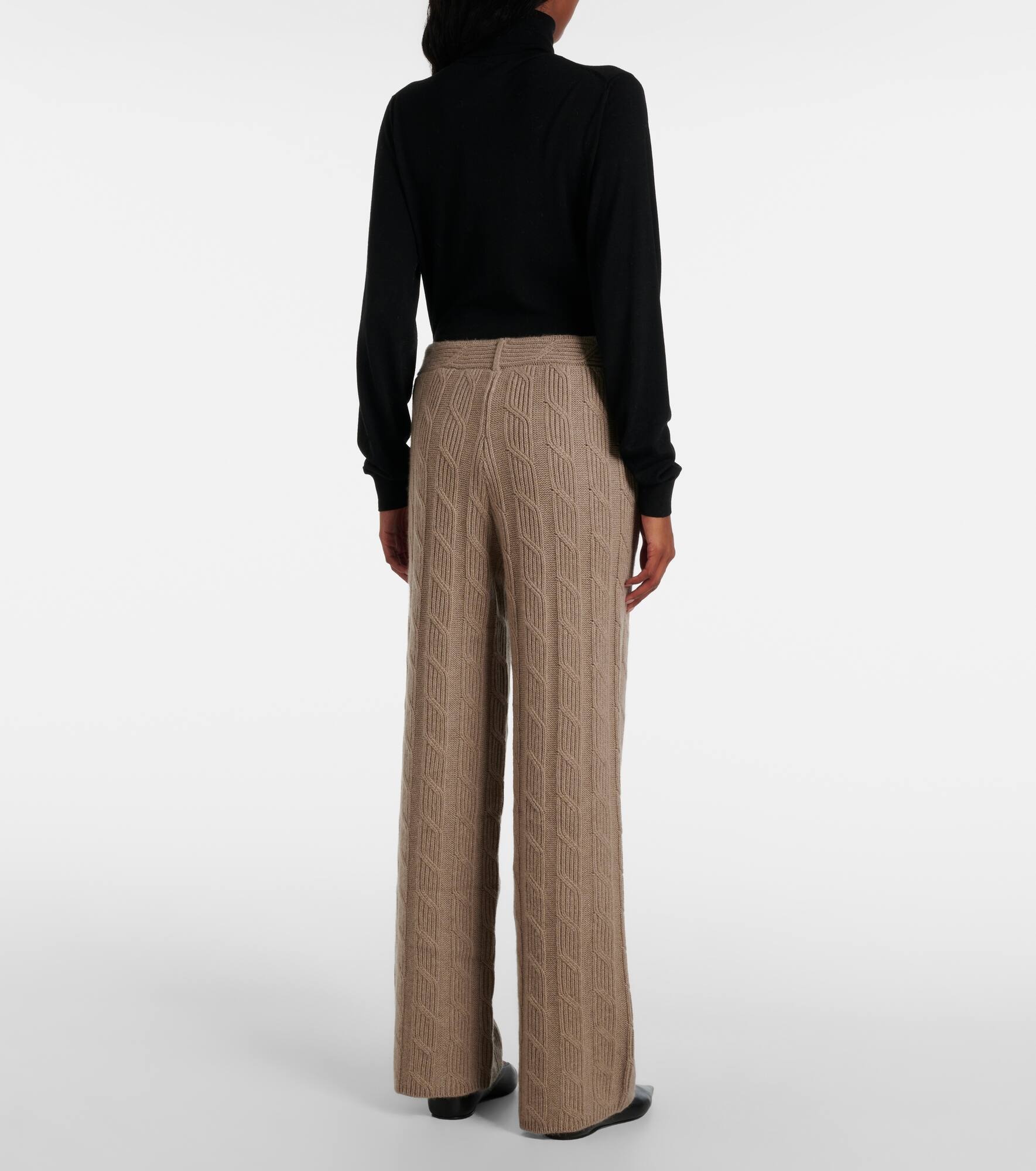 Ebba cable-knit cashmere straight pants - 3