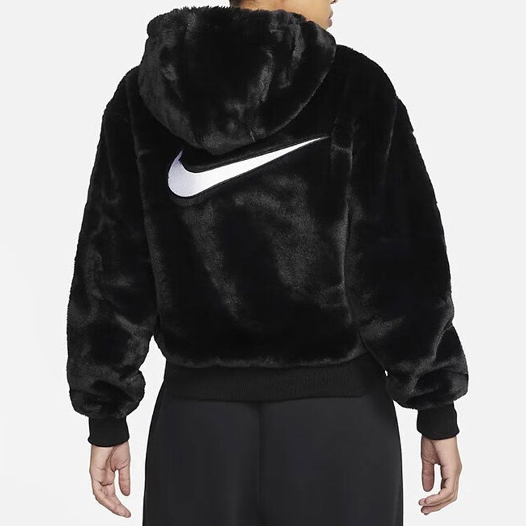 (WMNS) Nike Sportswear Essentials Faux Fur Jacket 'Black' DD5116-010 - 4