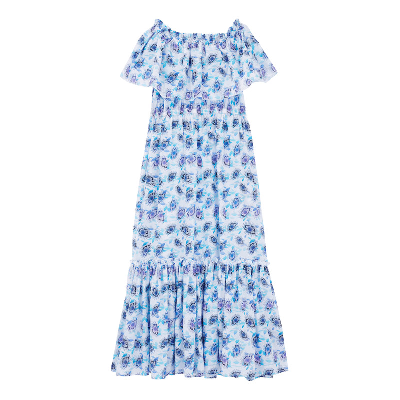 Women Long Off the Shoulders Cotton Dress Flash Flowers 1