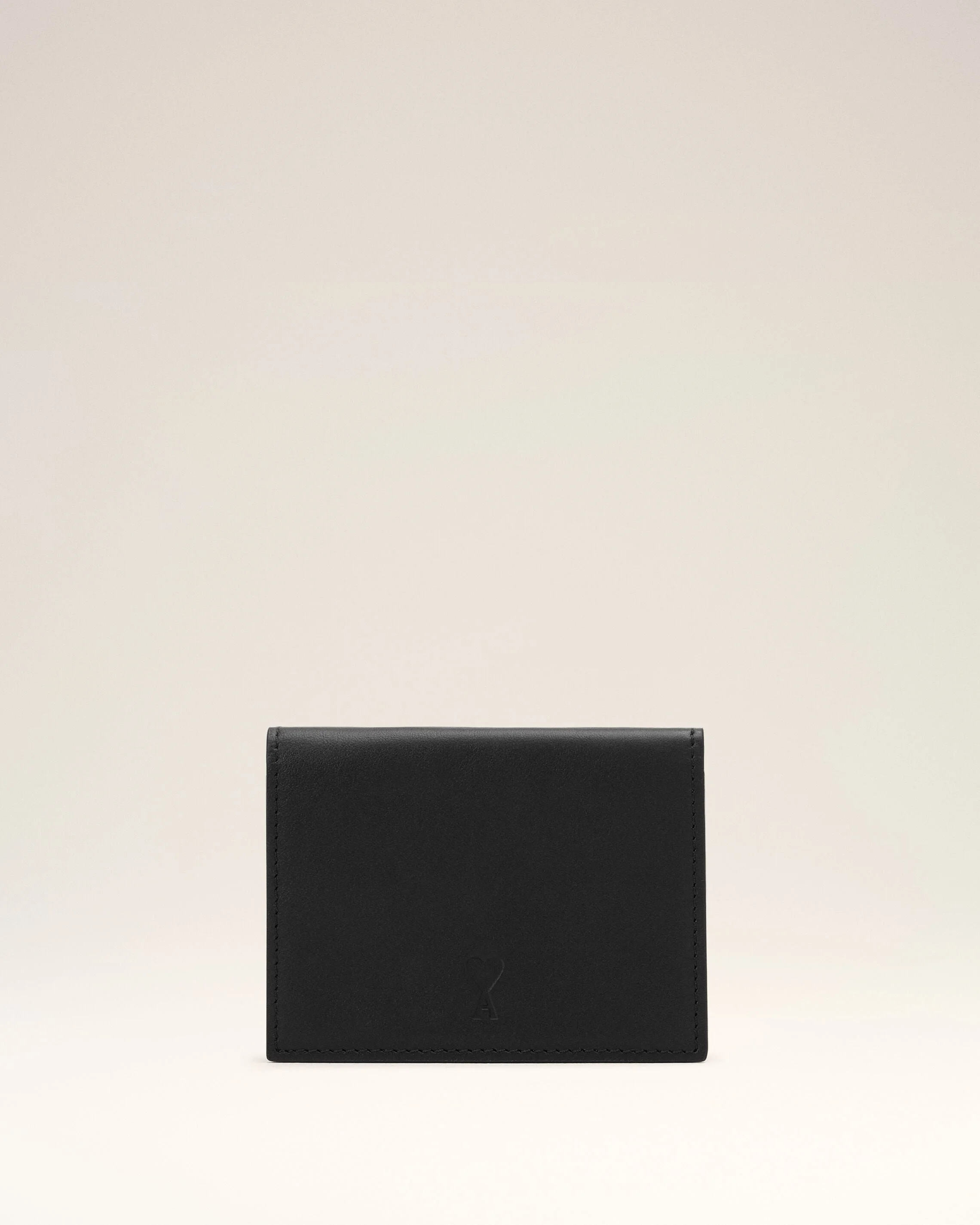 BLACK COWHIDE LEATHER TRIFOLD WALLET WITH AMI DE COEUR - 1