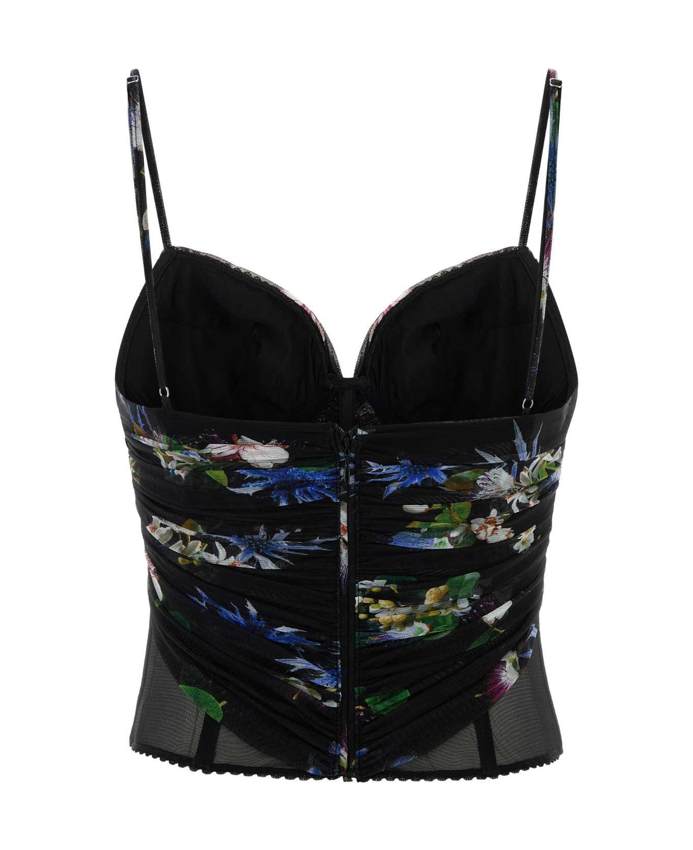 Printed Stretch Tulle Top - 2