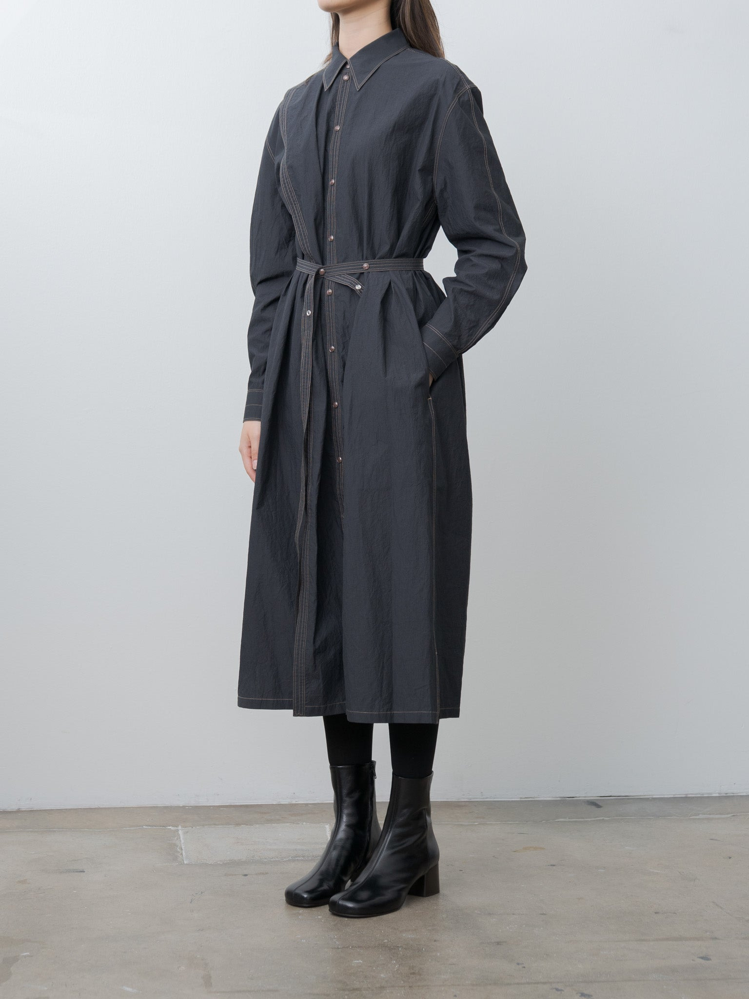 Asymmetrical Shirt Dress - Charcoal - 3