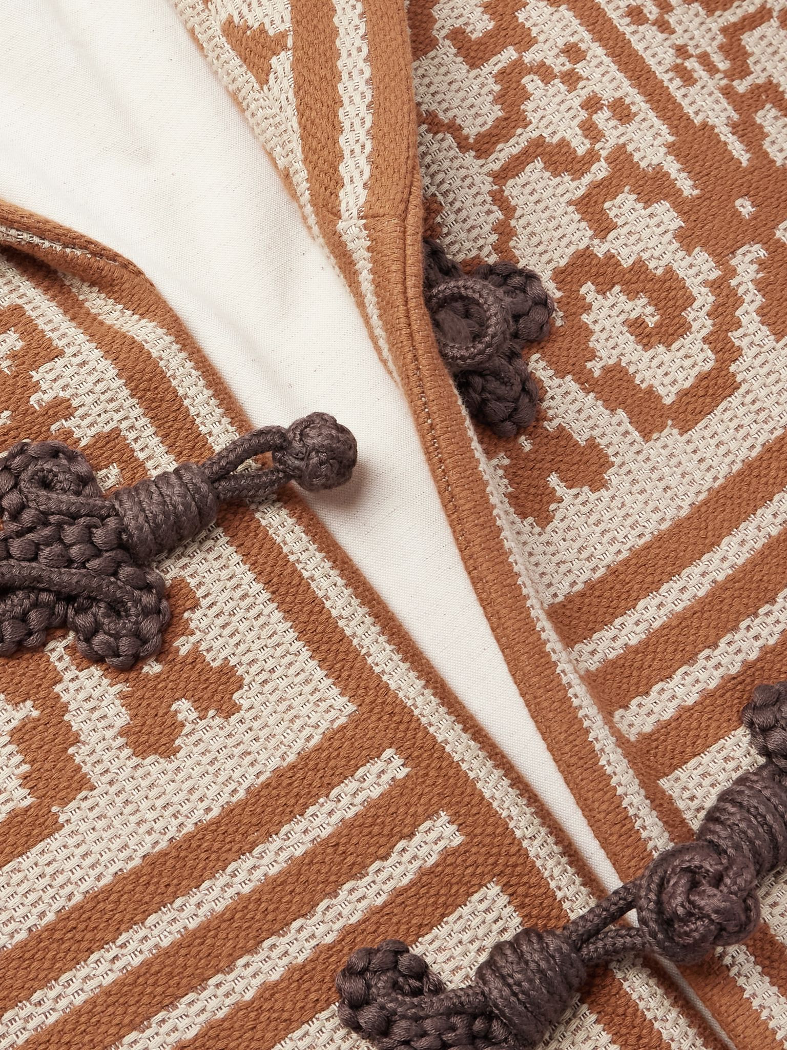 Shawl-Collar Cotton and Linen-Blend Jacquard Cardigan Brown - 4