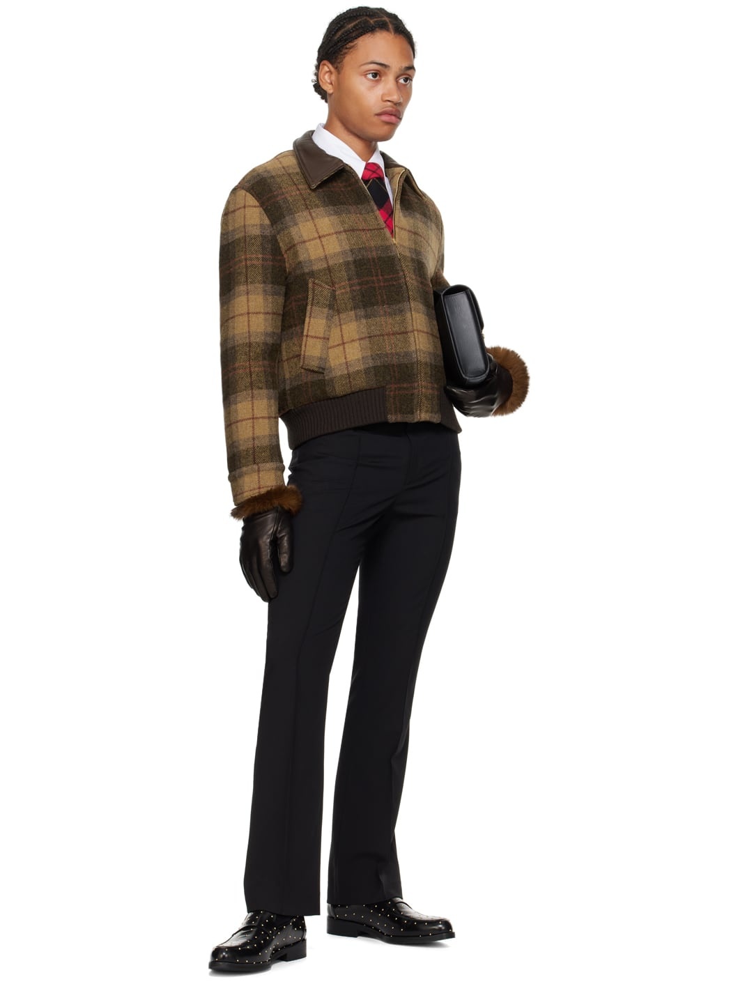 ERNEST W. BAKER Black Faux-Fur Trimming Gloves | REVERSIBLE